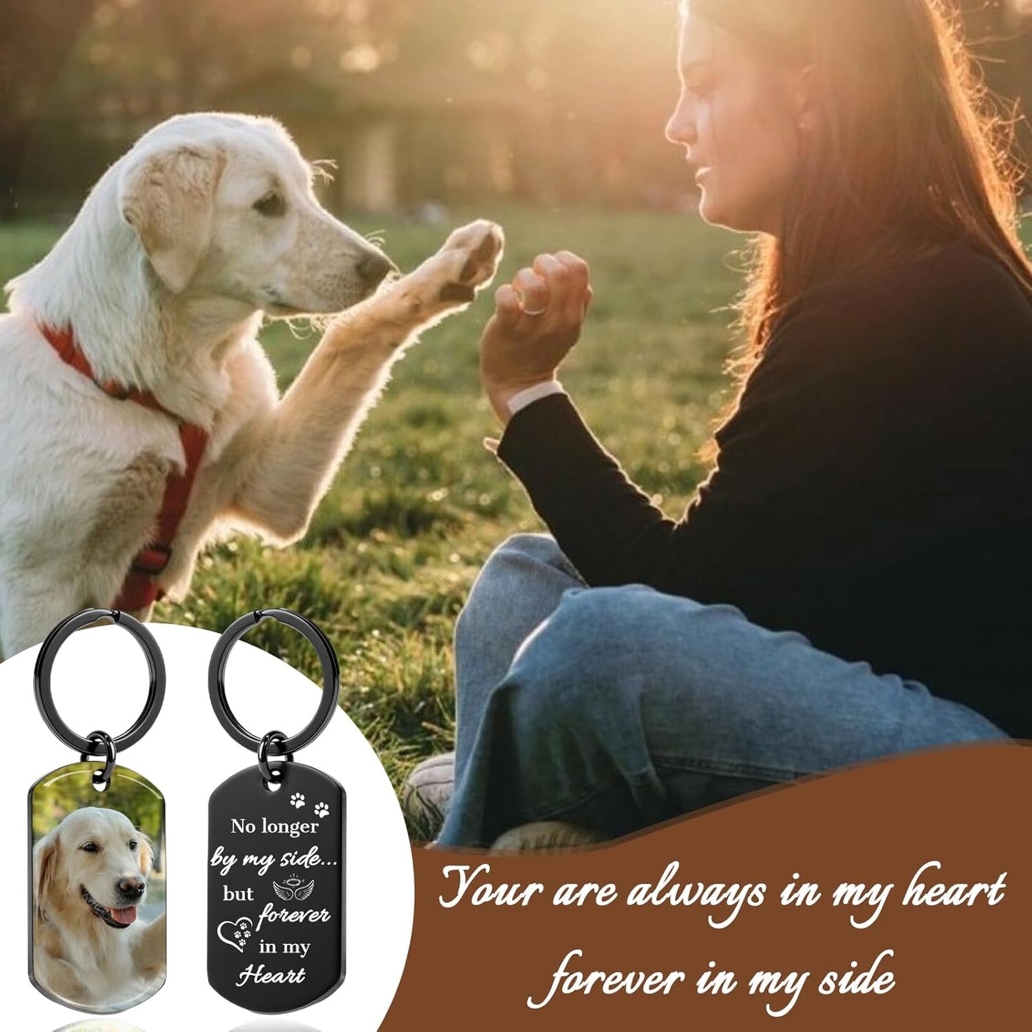 Custom Dog Memorial Photo Keychain Personalized Sympathy Gifts for Loss of Dog Memorial Passing Away Gifts for Dog Cat Lovers (02-Color)