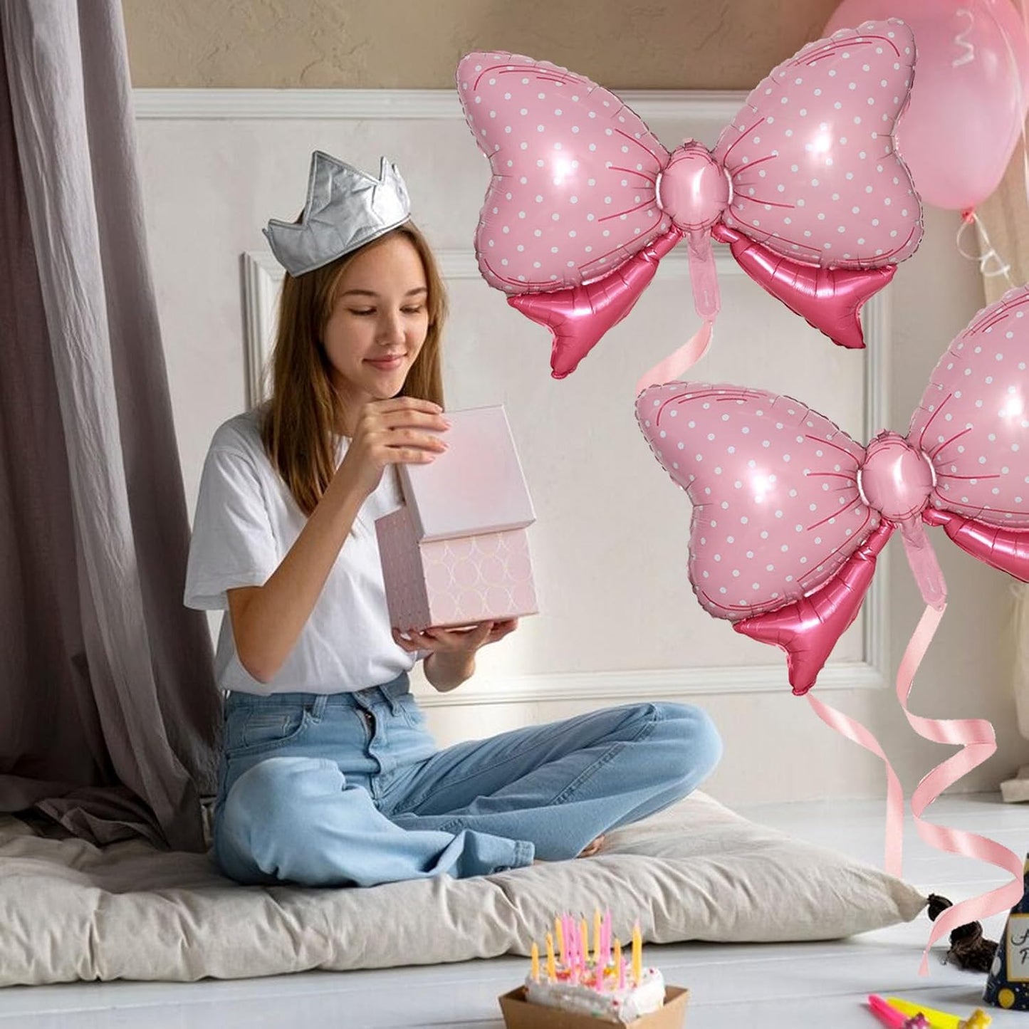 36 Inches Bow Foil Balloon Huge Bowtie Pink Balloon for Baby Shower, Wedding, Kids Theme Party Decoration (Pink)