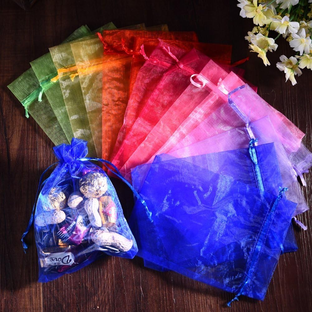 Wudygirl 100 PCS Drawstring Organza Bags 5X7 inches Jewelry Pouches Wedding Baby Shower Party Candy Favor Bags (100 pcs Mix, 5X7)