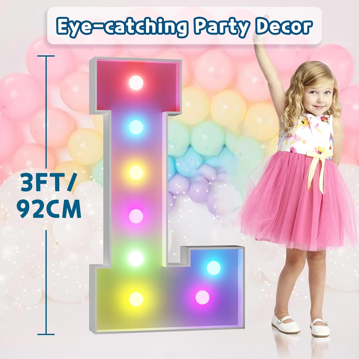 imprsv 3FT Colorful Marquee Light Up Letters L, 18 Colors Large Light up Letters Alphabet Sign with Remote, Big Marry Me Sign, Birthday Party Decorations Baby Shower Anniversary Wedding Decoration