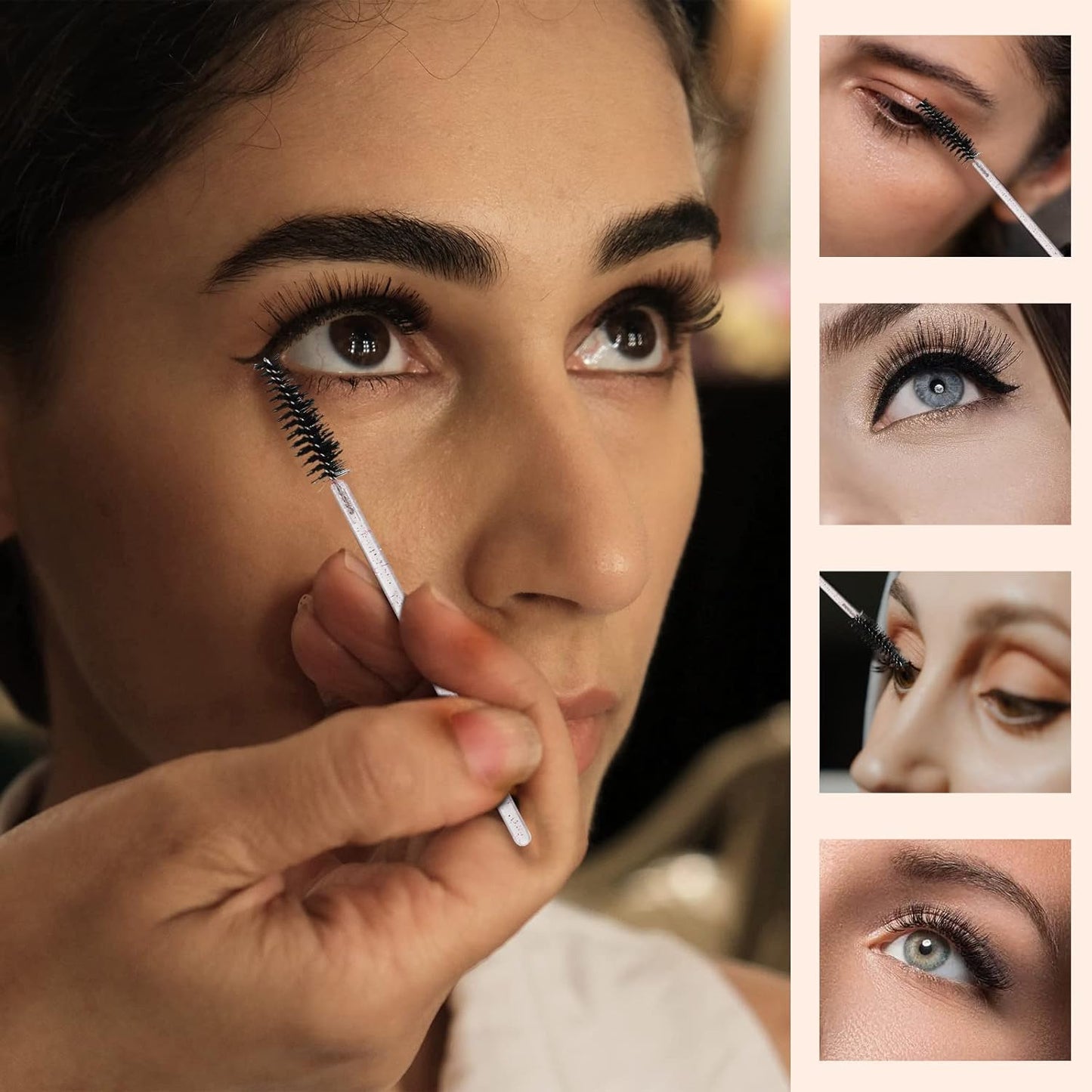 100 Pcs Disposable Mascara Wands, Crystal Eyebrow Spoolies Brush for Eyelash Extensions, Lash Brushes with Container (Black, Pink)