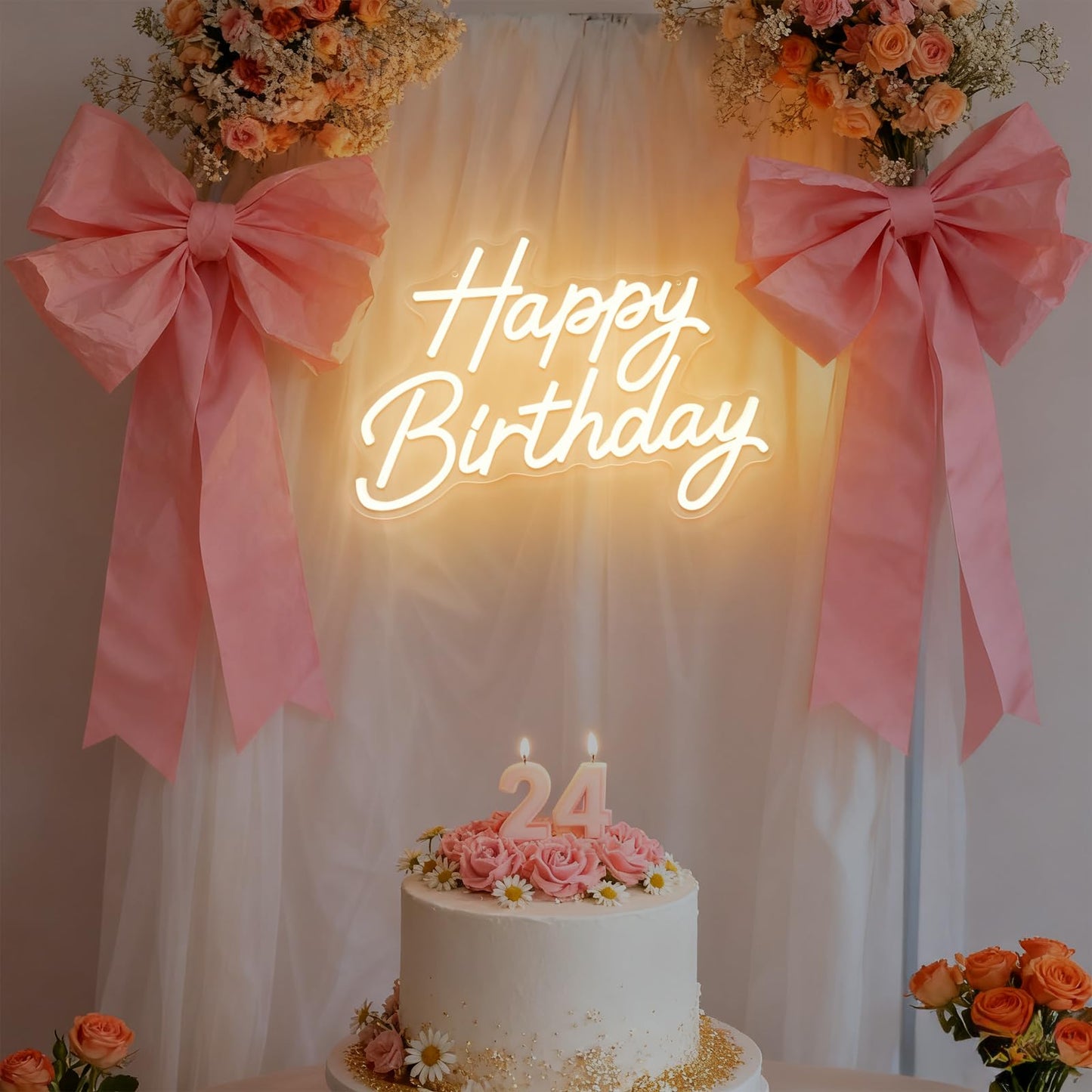 Happy Birthday Neon Sign for Wall Decor, Dimmable LED Light Up Sign