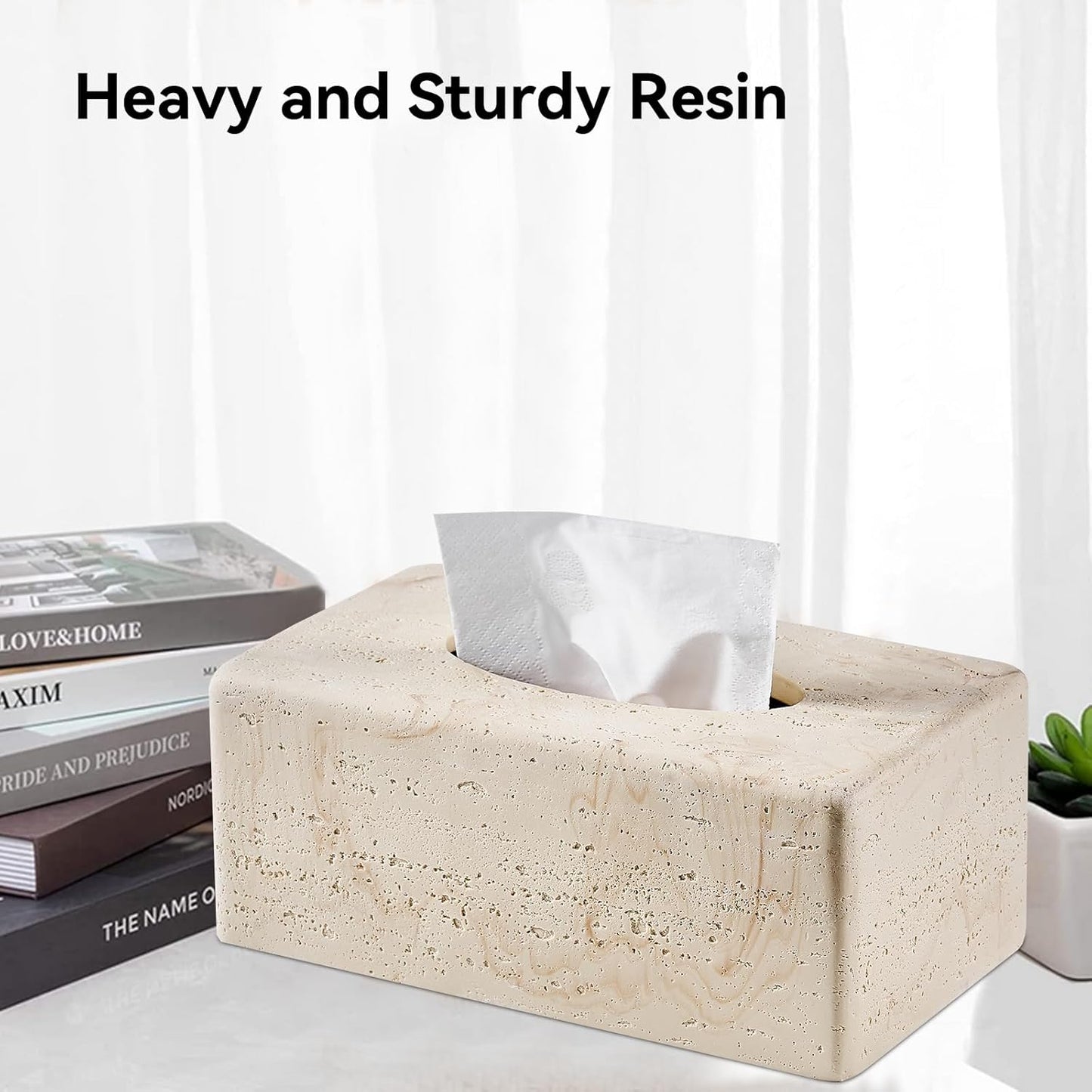 Natural Travertine Textures Tissue Box Cover Rectangular for Home Decor,Resin Heavy Tissue Box Holder for Bathroom Countertop,Tabletop,Bedside Table,Office (Made of Resin, Height of 4 in