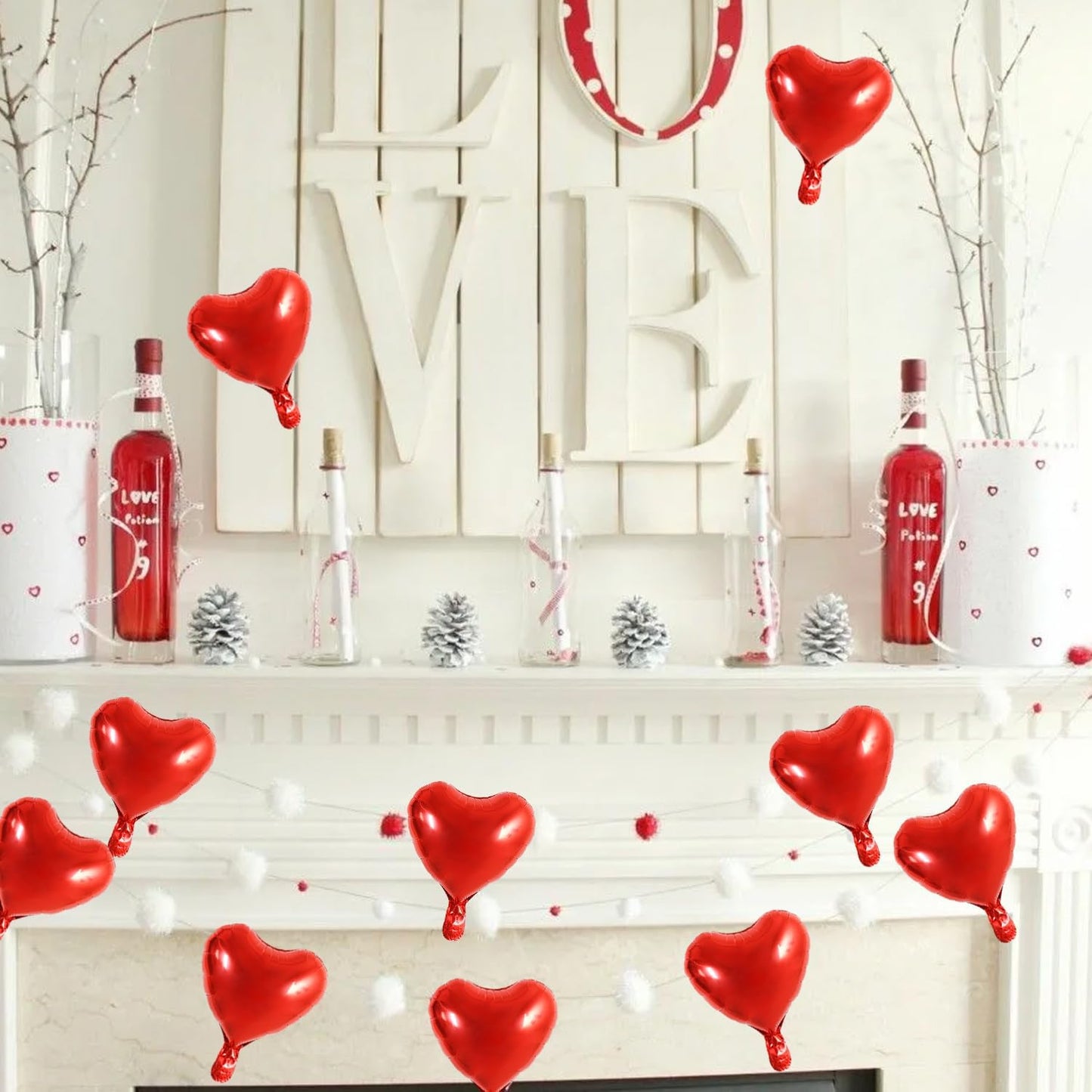 TONIFUL 30Pcs 10 Inch Red Heart Balloons Valentine’s Day Heart Shape Foil Mylar Balloons Decoration for Romantic Valentine's Day Wedding Bridal Shower Anniversary Engagement Party Supplies