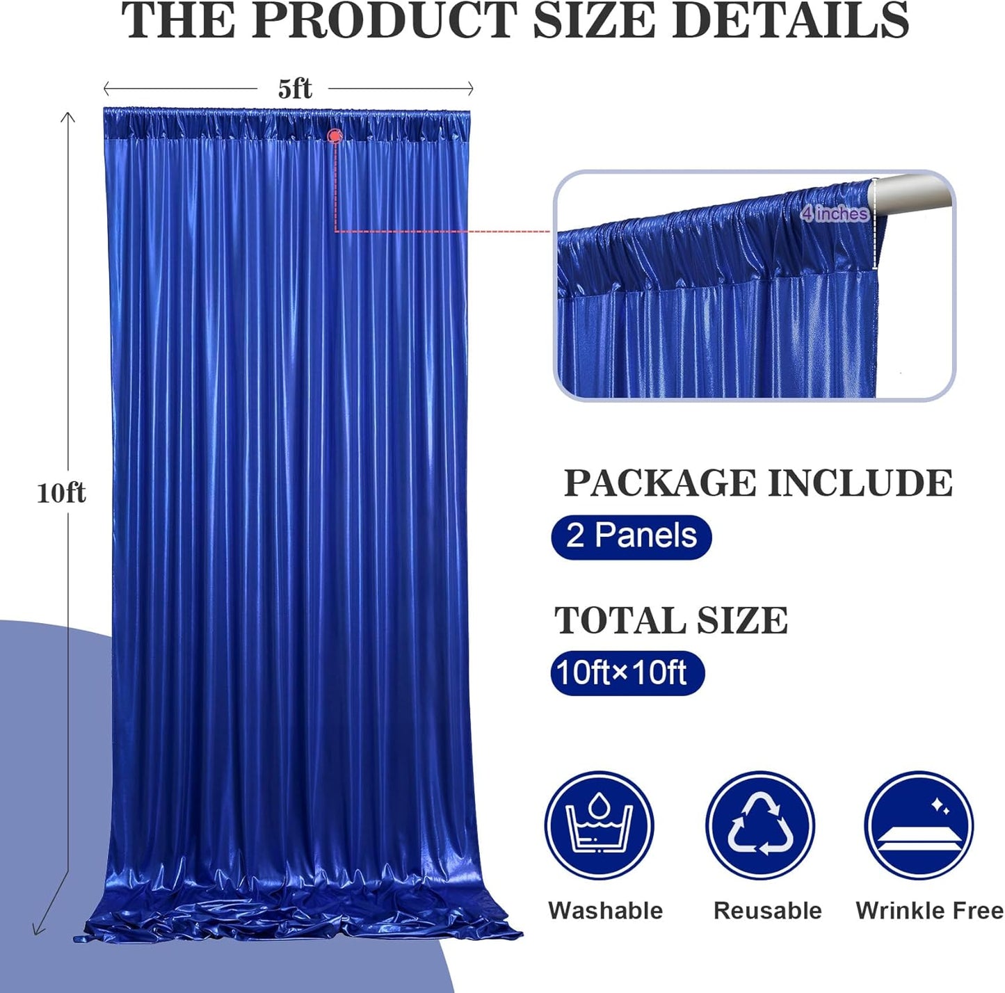 10x10ft Thick Royal Blue Glitter Backdrop Curtain Panels for Parties, Wrinkle Free Sequin Sparking Photo Backdrop Drapes, 2 Panels 5x10ft Shimmer Back Drop Cloth for Wedding Birthday Photography