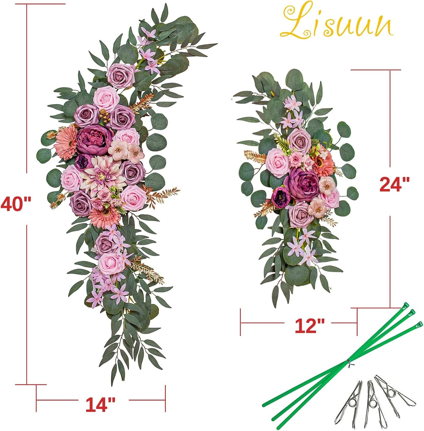 Wedding Arch Flowers, Artificial Flowers for Decoration, Large Flower Swag for Boho Styles Wedding Ceremony Floral Decor - Pack of 2