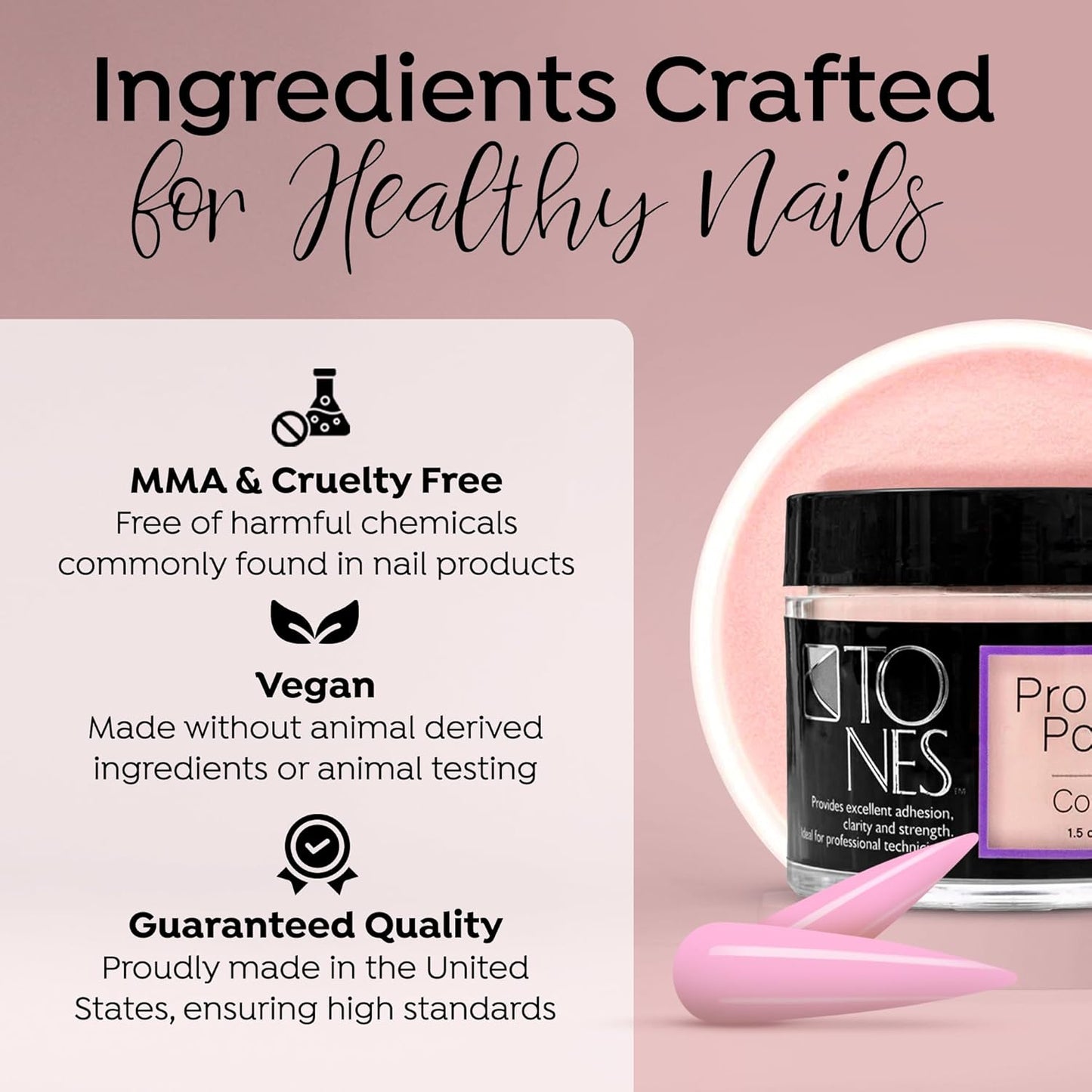 Tones Pro Acrylic Nail Powder, Cover Pink (Soft Nude Pink), (1.5 Fl Oz) - Long-Lasting & Non-Yellowing Polymer for Salon Quality Nail Extensions & 3D Art