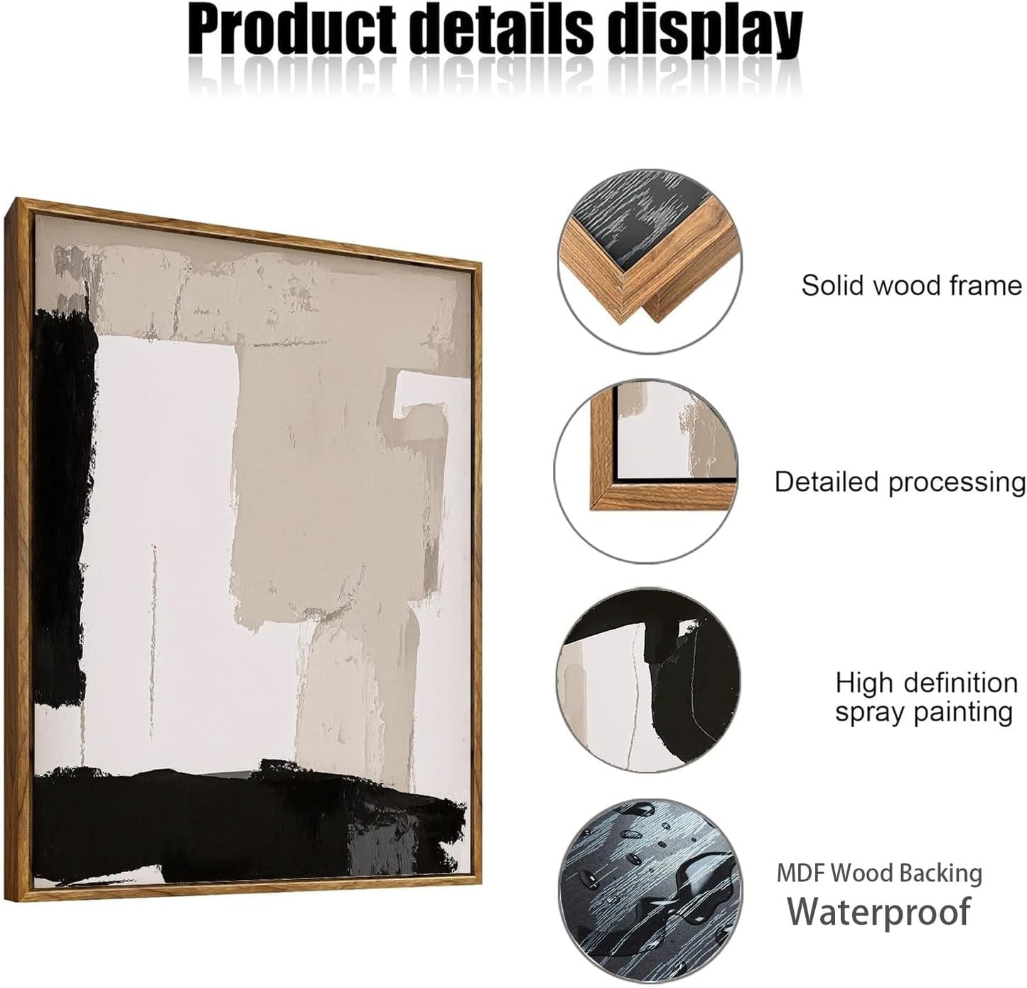 myusuar 3 Piece Large Modern Abstract Canvas Framed Wall Art For Living Room, Black And Beige Blocks Minimalist Wall Art Decor Posters Prints For Bedroom Office, 24x36in