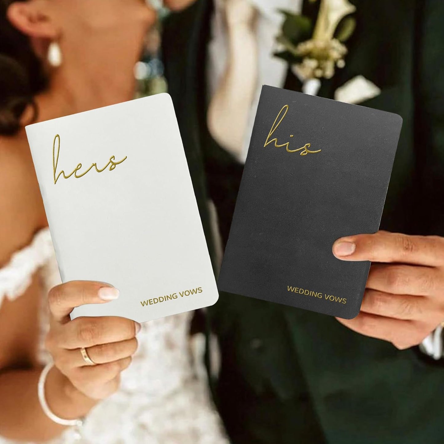Vow Books His and Hers Wedding Vow Books with Soft Touch Gold Foil Engraving Wedding Essentials Wedding Accessories(XZ-HH-Black)