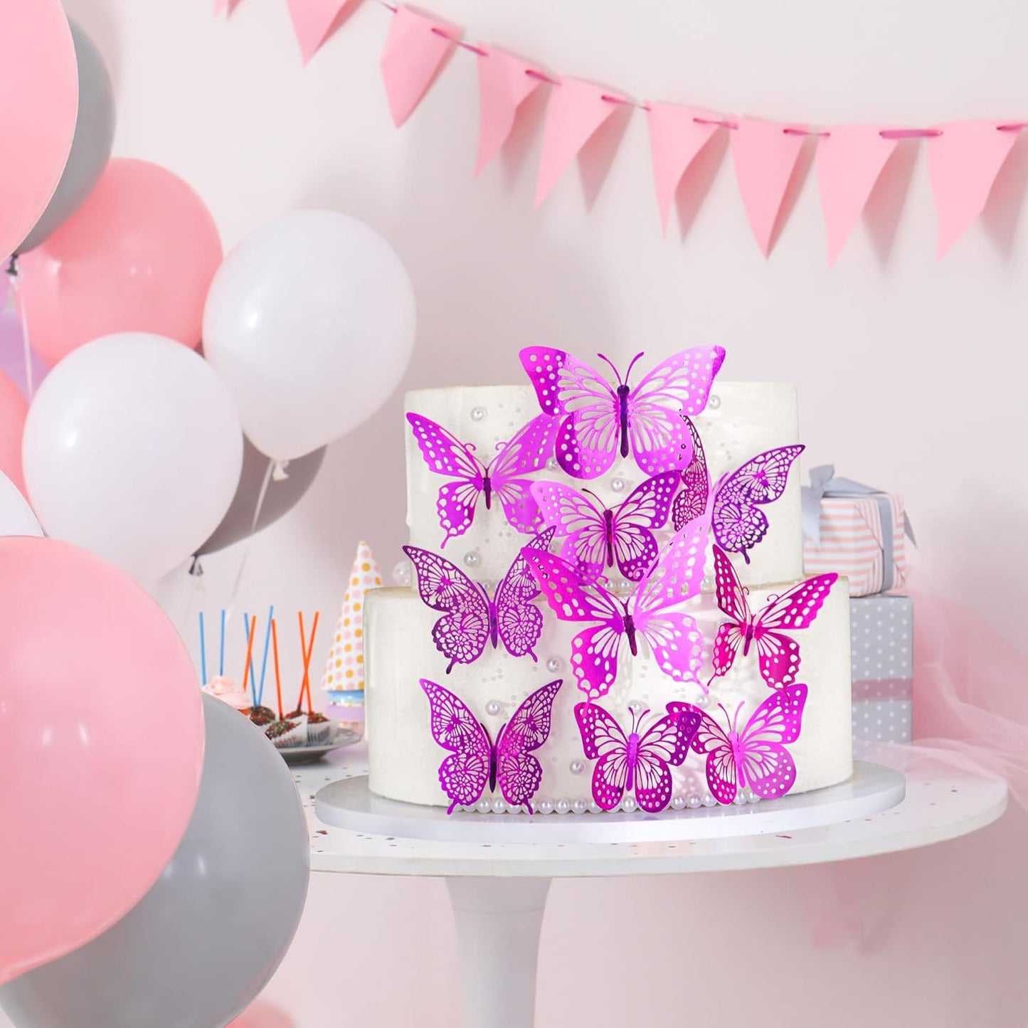 Gyufise Metallic Purple Butterfly Cupcake Toppers Hollow Art 3D Butterfly Cake Toppers Decorations Baby Shower Wedding Anniversary Kids Birthday Party Cake Wall Decorations Supplies 36Pcs