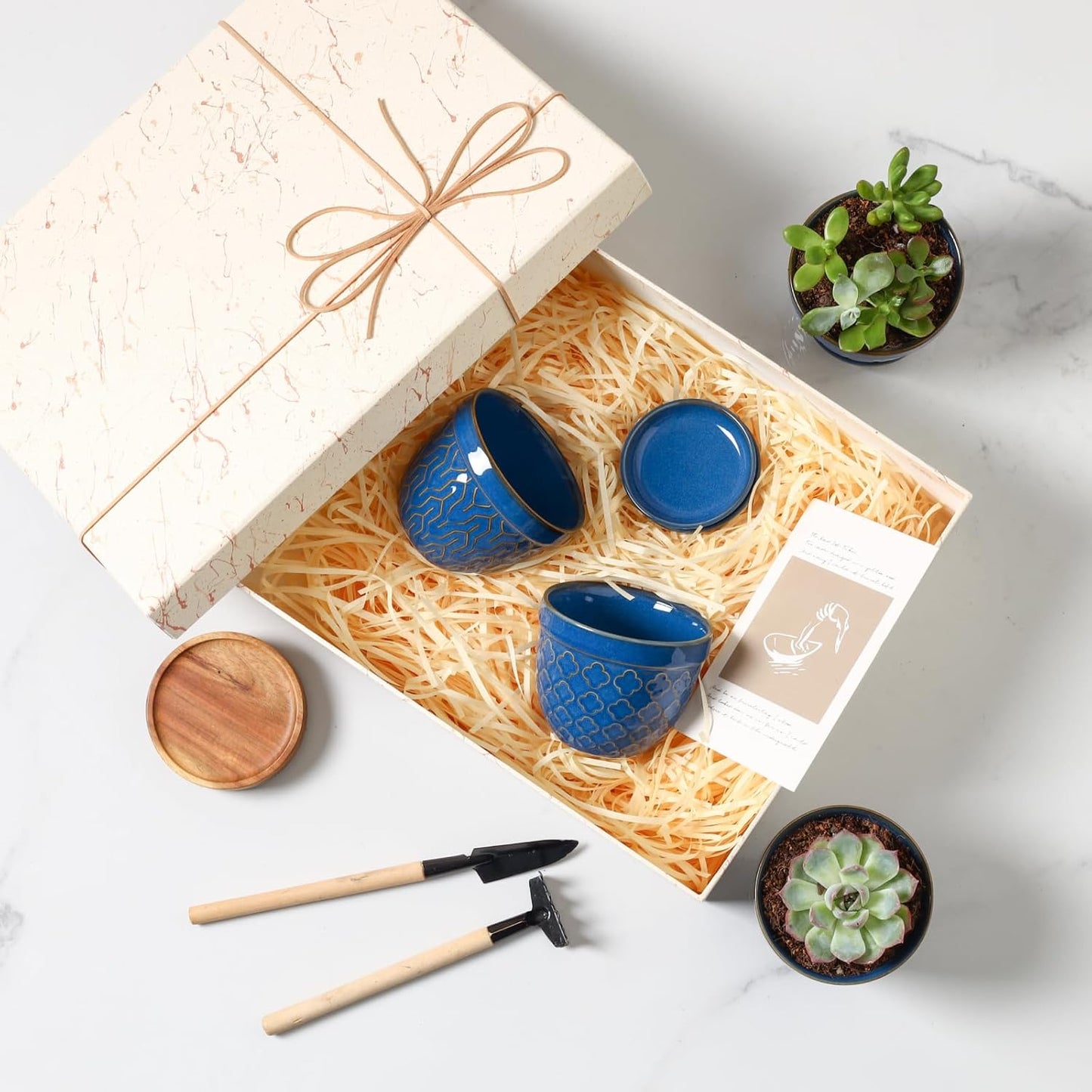 Sureasy Succulent Pots, 3.5 Inch Flower Pots for Indoor Plants, Small Plant Pots with Saucer & Drainage, Decorative Ceramic Planters for Succulent, Cactus, Set of 4, Blue