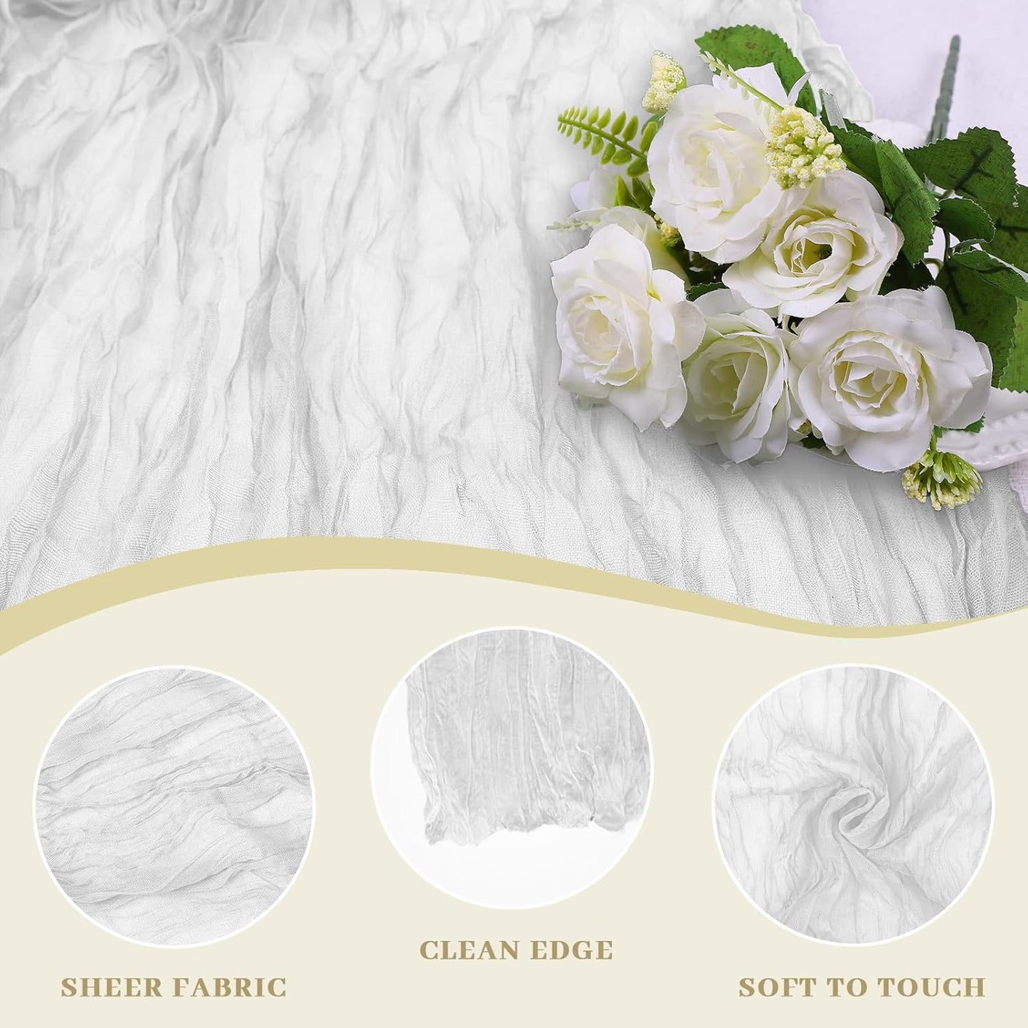 Le courant 12pcs 10Ft Cheesecloth Table Runner, Rustic Boho Gauze Cheese Cloth Runner Table Runner for Weddings Bridal Baby Shower Birthday Holiday Parties Home Decor, Lvory