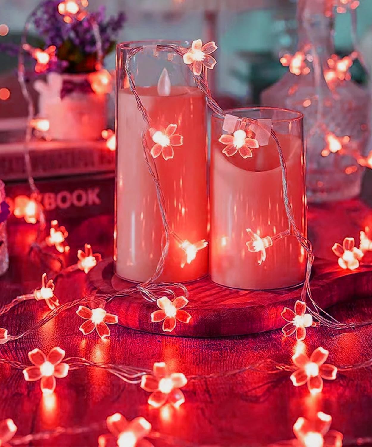 Cherry Blossom Flower String Lights, 100 led 33 feet 8 Mode Plug in Fairy Lights for Valentine's Day, Wedding, Birthday Party, Christmas Easter Tree Hanging Decorations (Red)