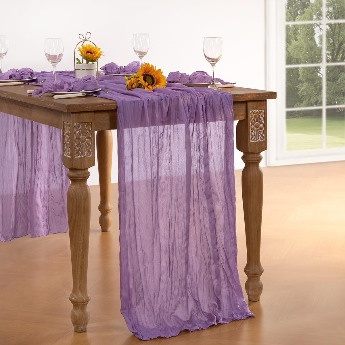 Lavender Purple Cheesecloth Table Runner Fall Table Runner Boho Gauze 120 Inches Cheese Cloth Fall Table Decorations for Thanksgiving Wedding Bridal Baby Shower Birthday Garden Party