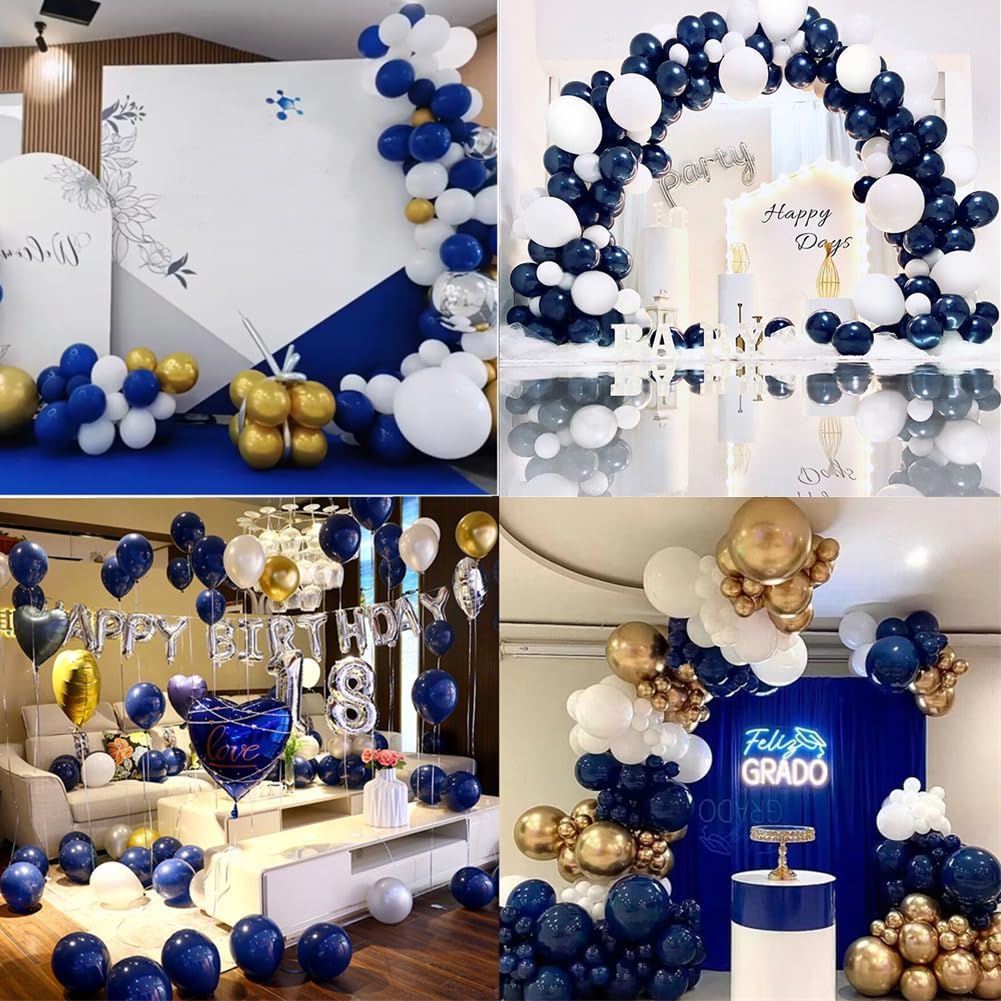 300 Pack Navy Blue Gold and White Balloons 5 Inch Metallic Latex Bulk Small Balloon Arch Garland Kit for Birthday Wedding Bridal Baby Shower Supplies Graduation Party Decorations