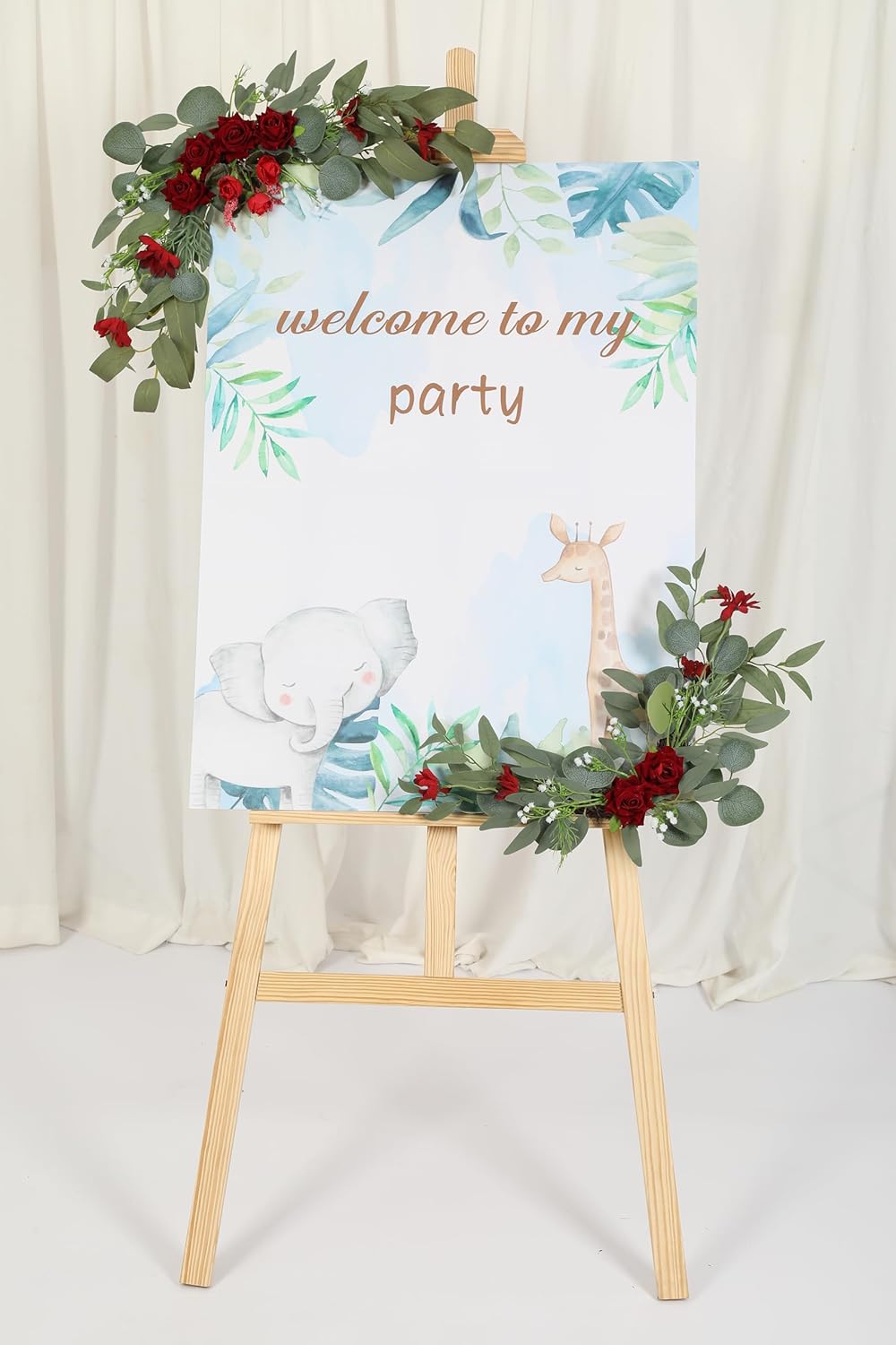 H&W 2pcs Artificial Wedding Arch Flowers for Wedding Sign, Floral Swag Dusty Decor for Reception Ceremony Backdrop Sweetheart Table (Red Rose)