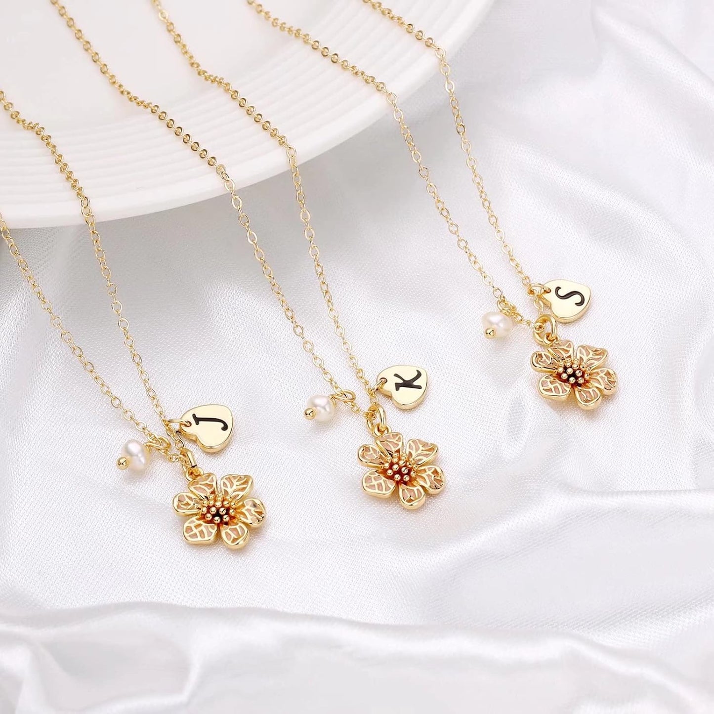 IEFLIFE Flower Girl Gifts - 14K-Gold-Plated Heart Initial Necklace Wedding Gift for Girls