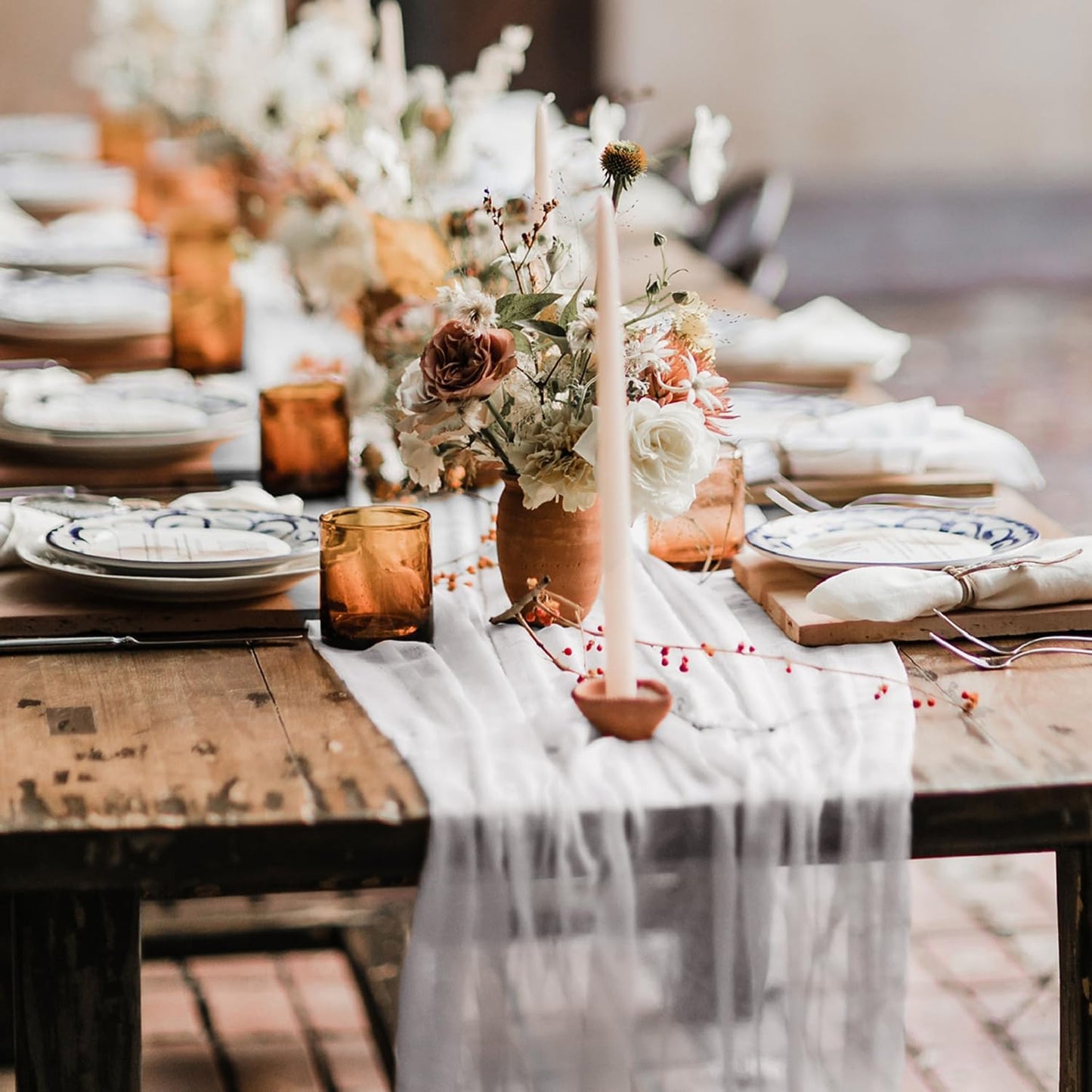 Hahuho Ivory Cheesecloth Table Runner 10ft, Gauze Boho Rustic Table Runners for Wedding Birthday Party Baby Shower Decorations(6 Pack , 35x120 Inches)