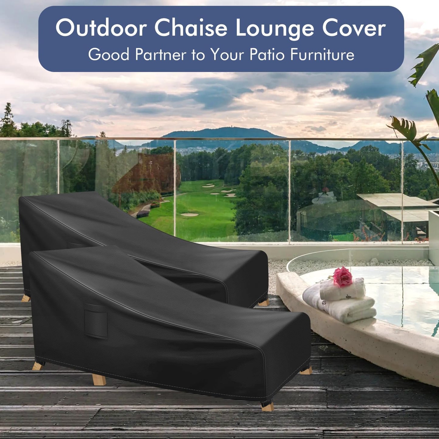 Chaise Lounge Covers Outdoor Waterproof, Heavy Duty Patio Furniture Covers, Fits up to 78L x 34W x 32H inches, 1 Pack, Black