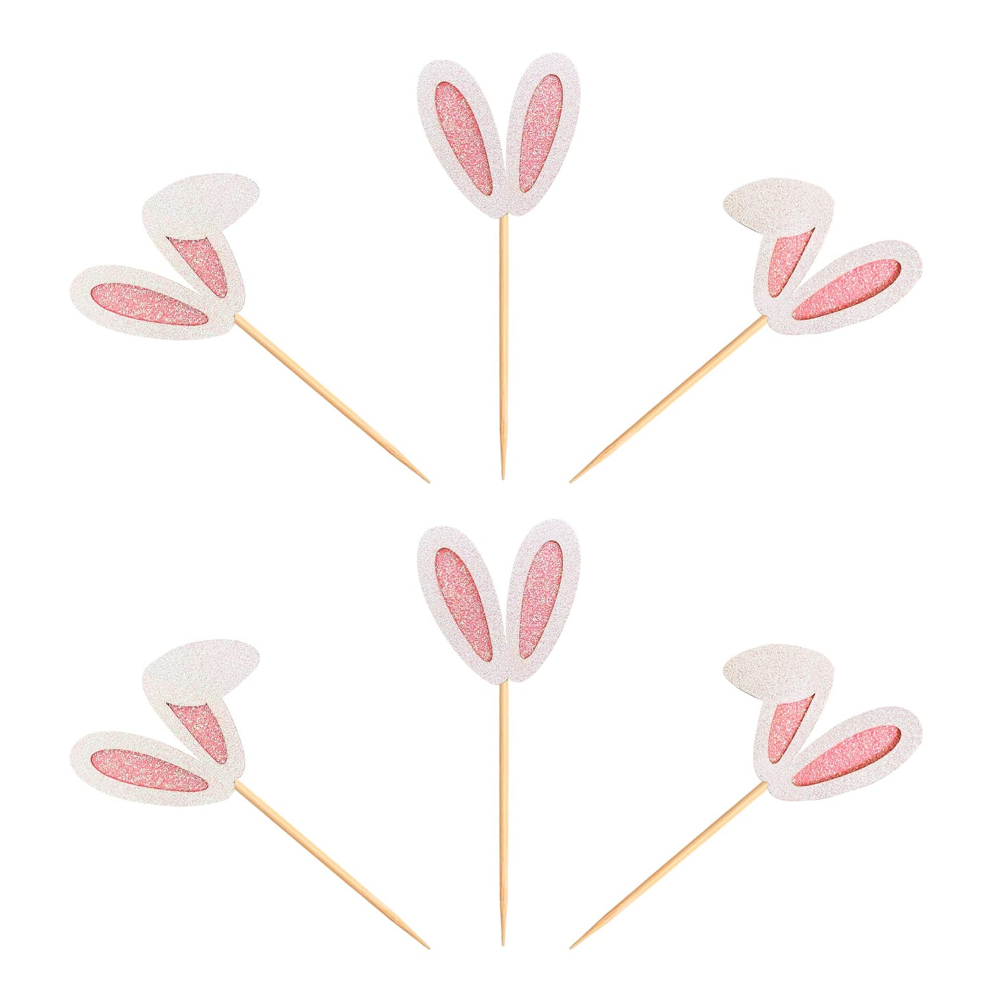 Ercadio 24 Pack Easter Bunny Ear Cupcake Toppers Glitter Pink Rabbit Ears Cupcake Picks Easter