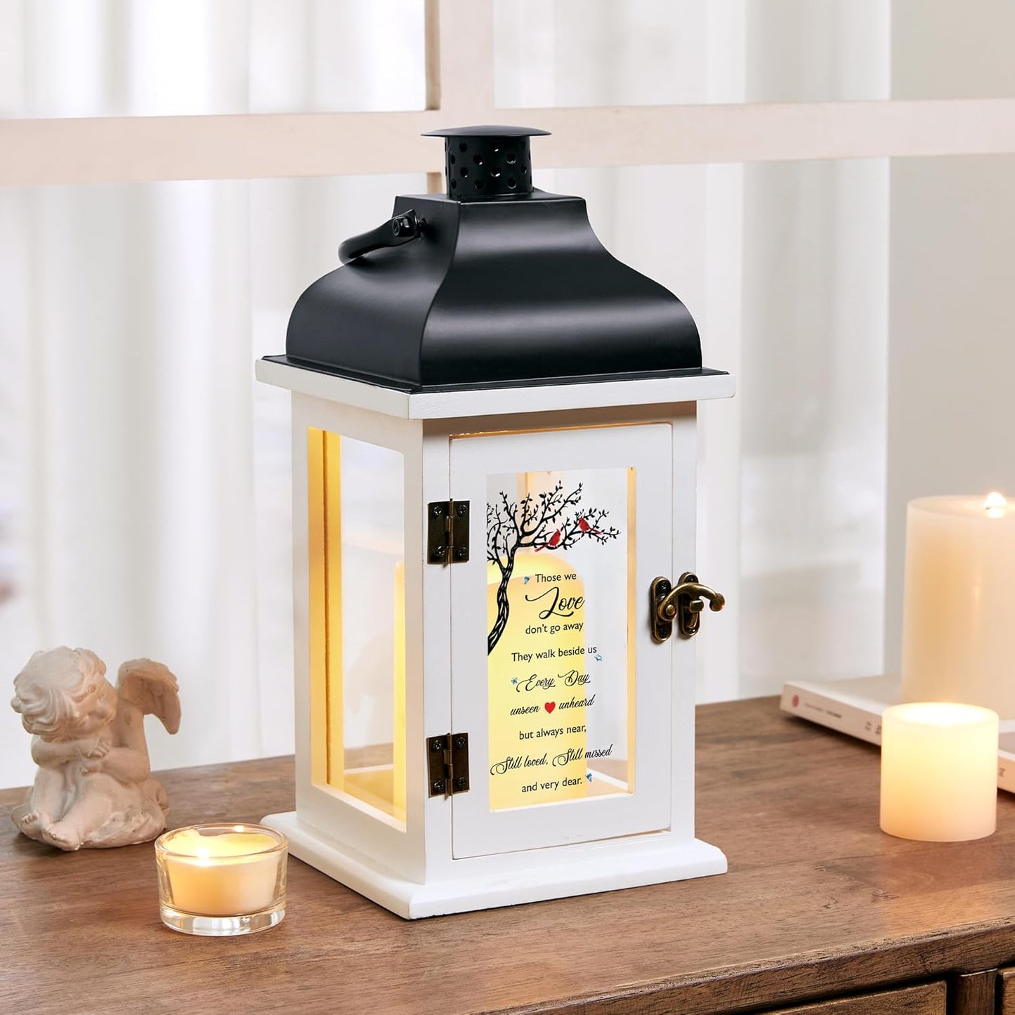 WOODEXPE Memorial Lantern Sympathy Gift for Loss of Loved One with Flickering LED Candle and Remote Control Bereavement Remembrance Memorial Gift