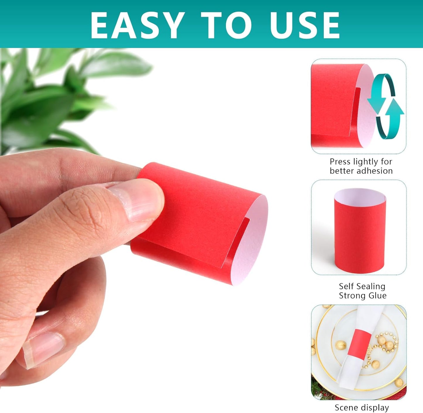 Paper Napkin Bands,Napkin Rings Self Adhesive,Silverware Wraps Bands(Red,2000 pcs)