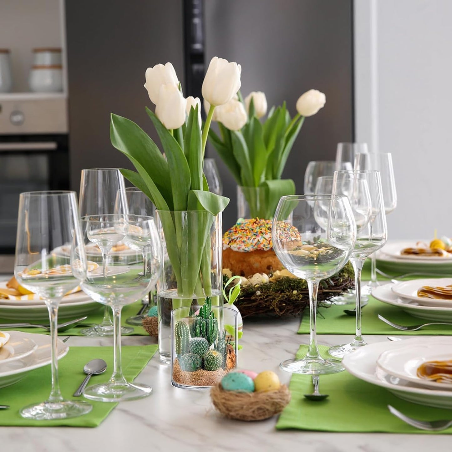 48 Pack Thick Glass Cylinder Vases 4,6,9,12 Inch Tall Clear Flower Vase Hurricane Floating Candle Holder for Table Centerpiece Wedding Home Decor