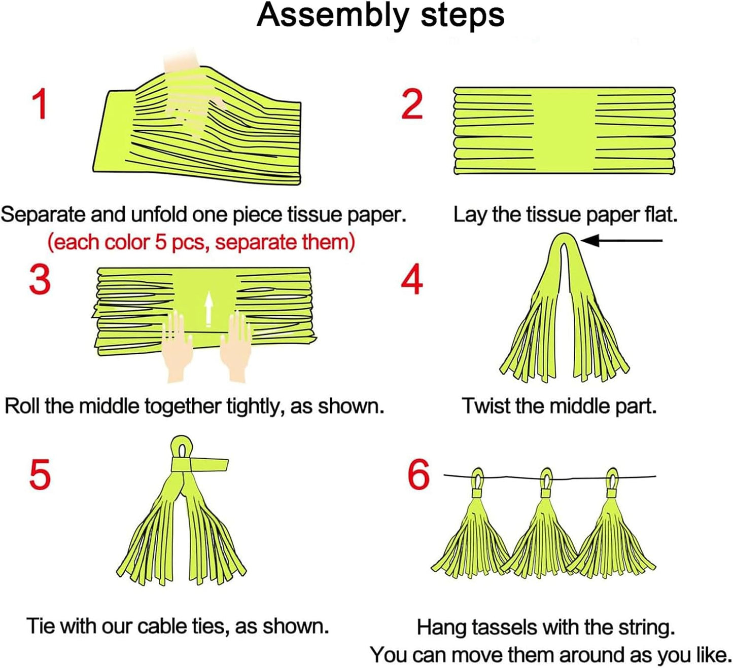 Blue Pink and Green Tassel Garland Banner Paper Tassels for Birthday Party Decorations,Pack of 15