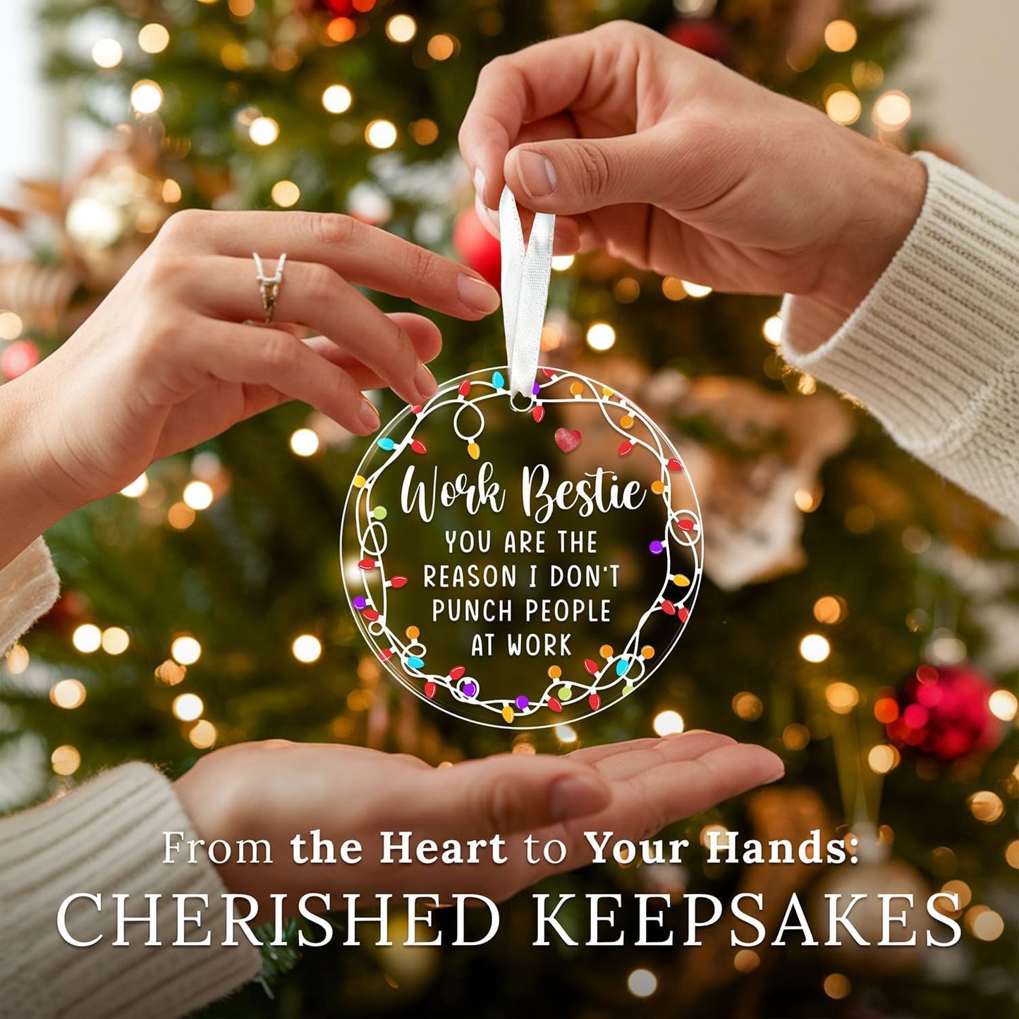 HEXMOZ Work Besties Gifts for Women, Work Friends - Coworker Ornament - Christmas Coworkers Gifts, White Elephant, Secret Santa Office Ideas for Work Friends - Acrylic Ornament 2025