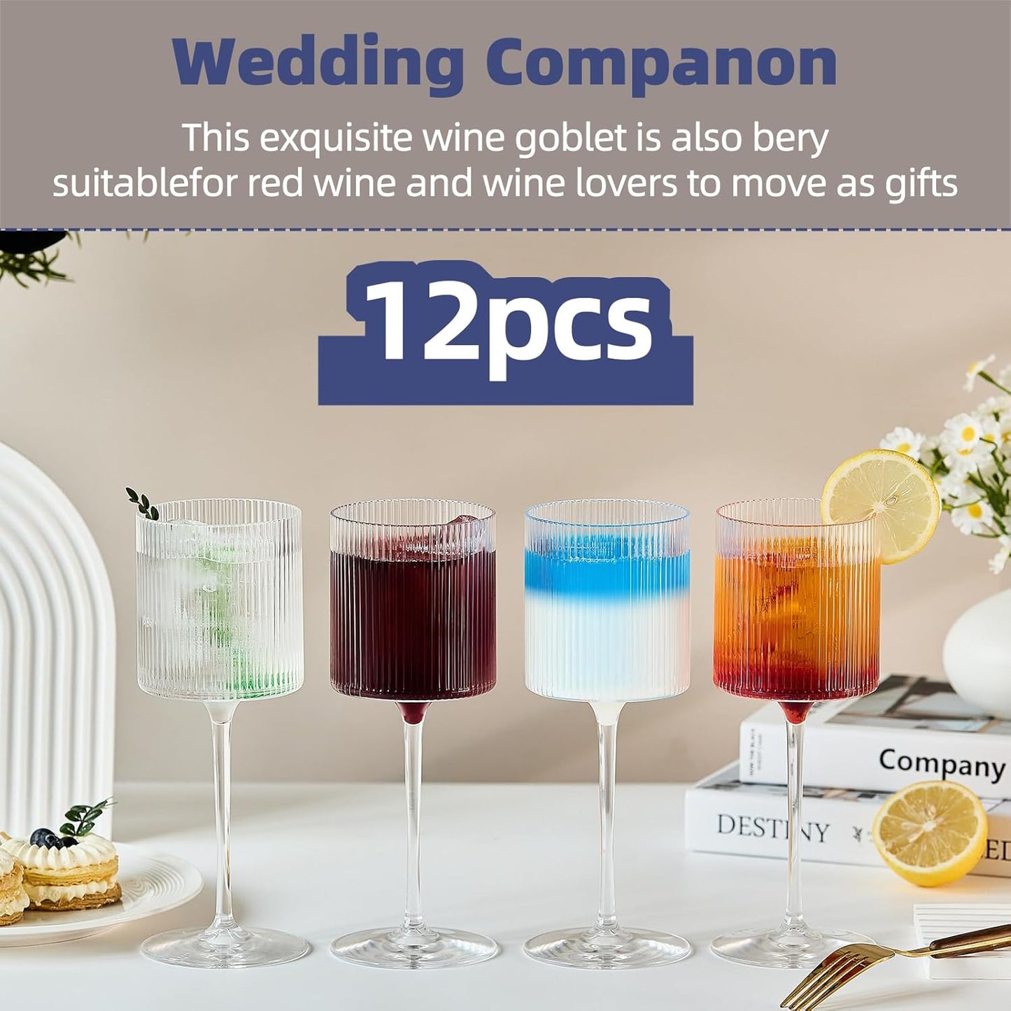 Plastic Goblets Wine Glasses - 12Oz Acrylic Wine Glasses Origami Unbreakable Clear Plastic Cocktail Glasses Recyclable Shatterproof Reusable Wine Cups for Parties & Weddings (Transparent)