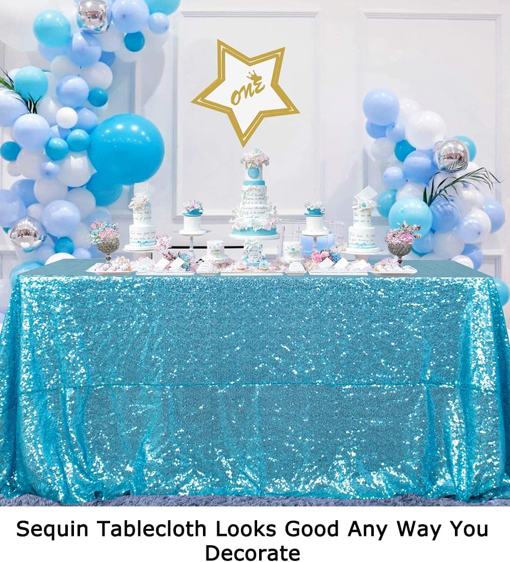ShinyBeauty Sequin Tablecloth 72x72-Inch Turquoise Square Sequin Table Cover Aqua Glitter Table Cloth for Parties Sparkly Table Linens for Weddings Bridal Shower Birthday Party Event Table Decor