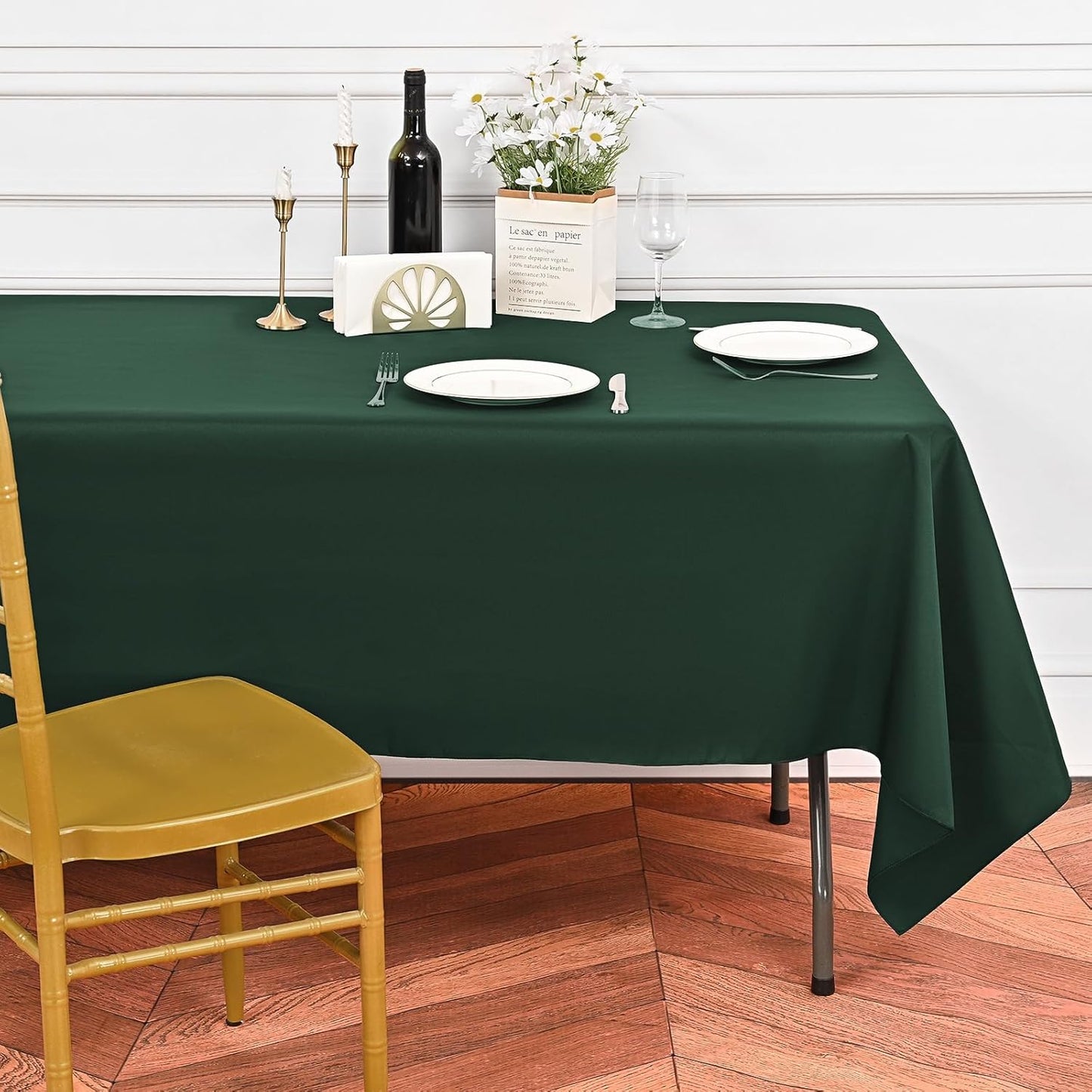 6 Pack Hunter Green Tablecloths for 8ft Rectangle Tables 60 x 126 Inch - Polyester Table Cover Stain and Wrinkle Resistant Washable Fabric Table Clothes for Wedding Party Banquet Reception Restaurant