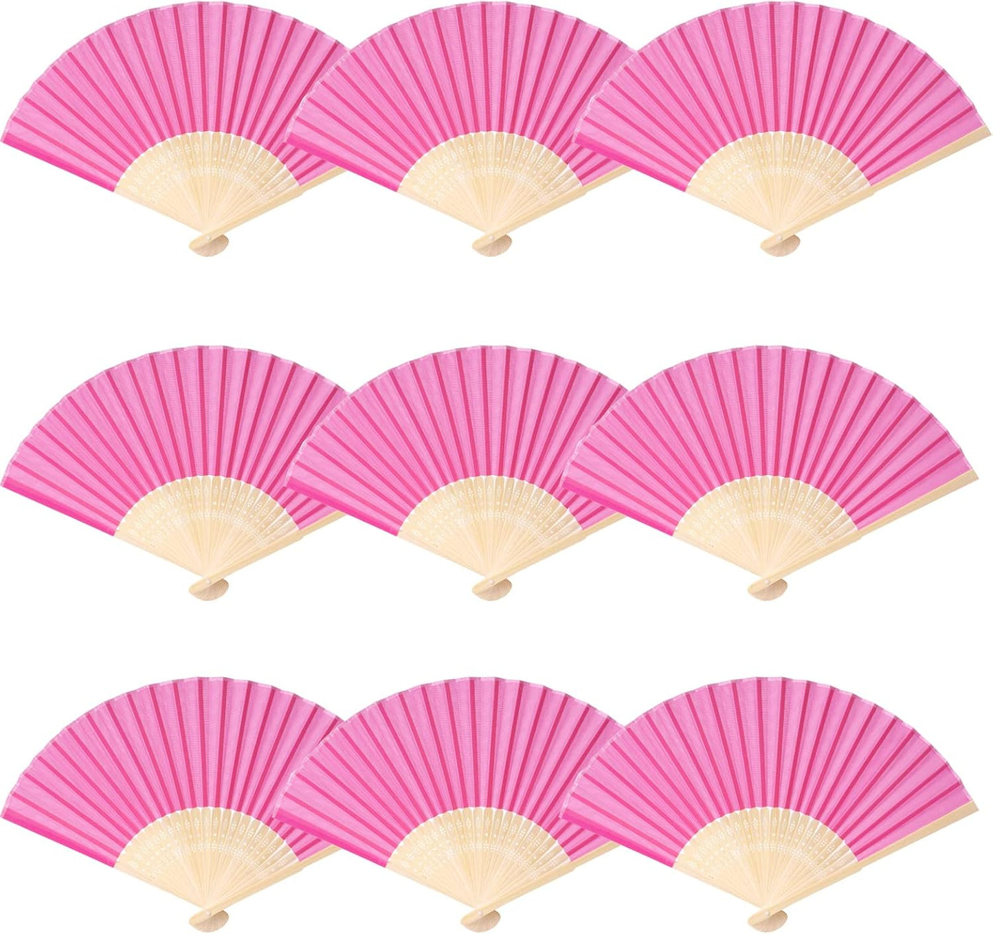 24pcs Imitated Silk Hand Fan Imitated Silk Fabric Bamboo Handheld Folded Fan Bridal Dancing Props Church Wedding Party Favors with Organza Bags (Hot Pink)