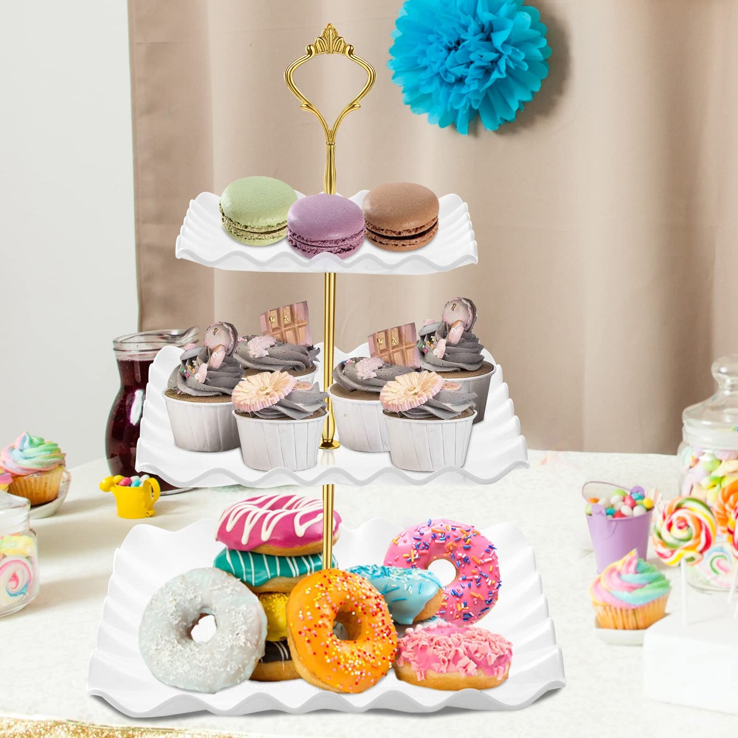 DAFURIET Plastic Dessert Cupcake Stand, 3 Tier Cupcake Tower Holder, White