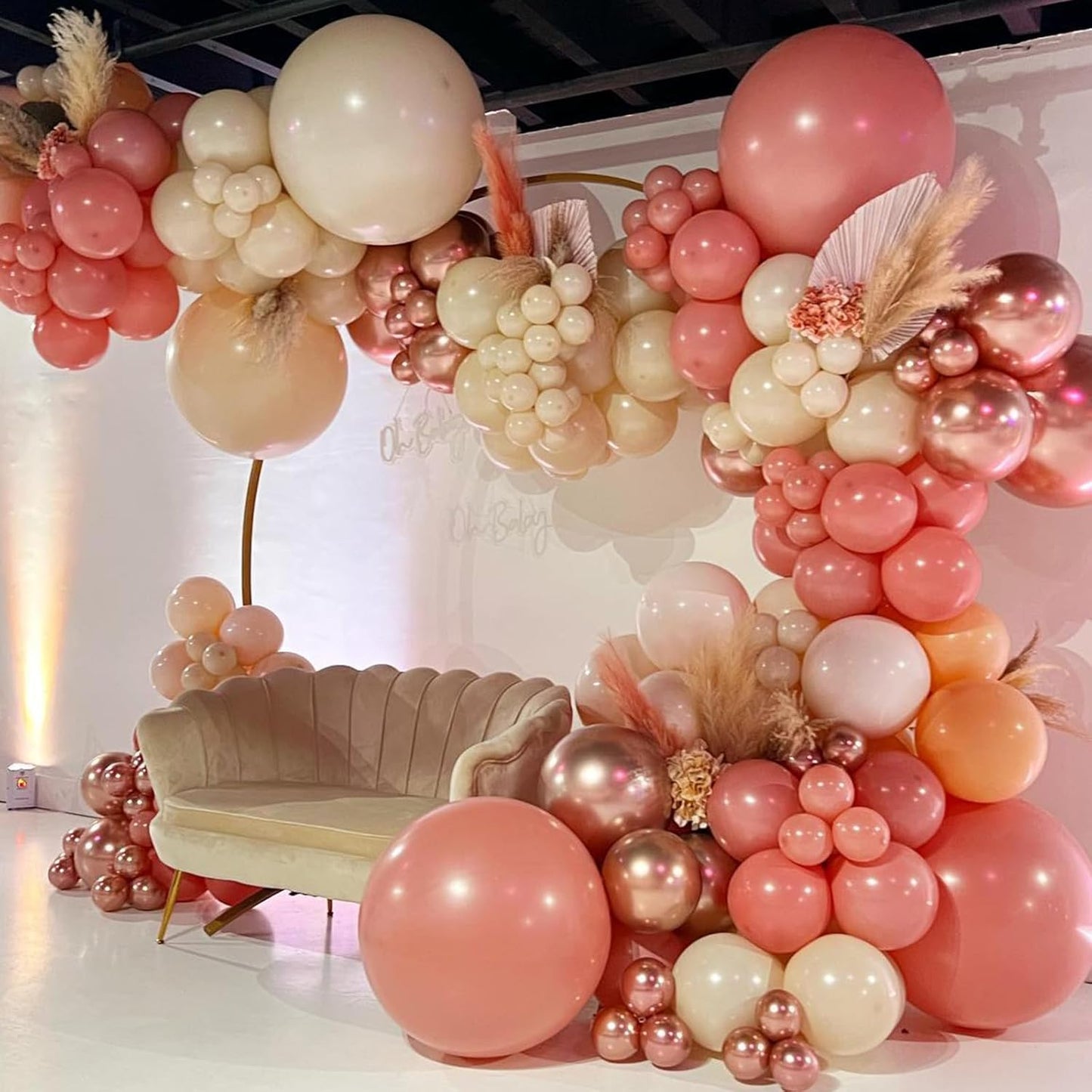 Retro Blush Pink Party Balloons, 52 PCS 12 Inch Metallic Chrome Rose Gold Dusty Pink Maca Orange Beige Latex Balloons with Rose Gold Confetti Balloons for Birthday Wedding Baby Shower Party Decoration