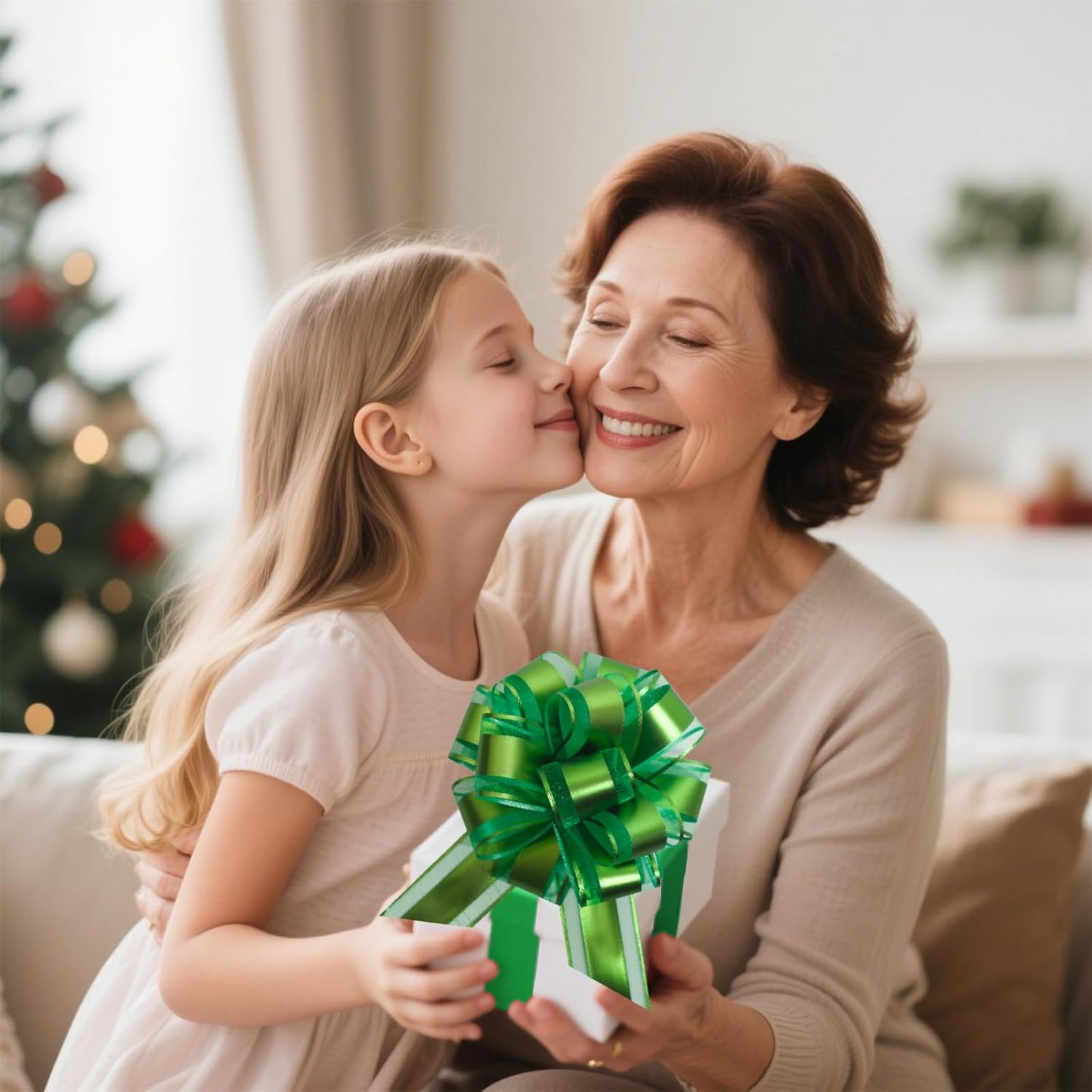 6 PCS 6 Inch Organza Green Pull Bows - Perfect for Gift Wrapping, Wedding Decor, Car Bows, Birthday Parties, Christmas, and Valentine's Day