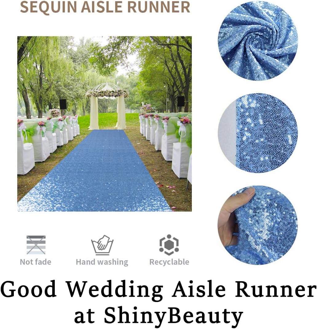 ShinyBeauty Baby Blue Sequin Aisle Runner 4x15 Feet - Sparkling Wedding Aisle Carpet for Indoor Ceremonies, Bridal Showers, Receptions