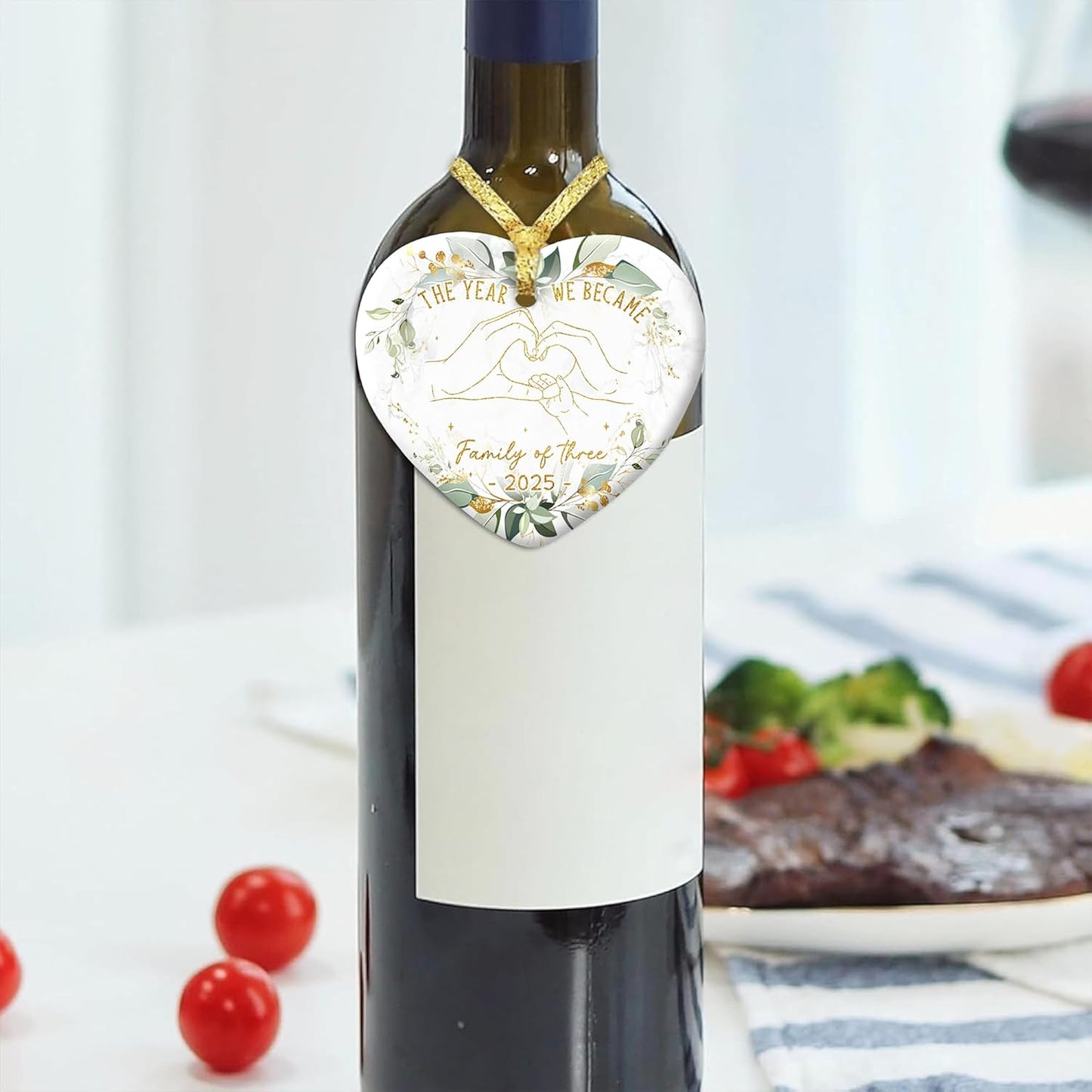 GOSSBY Baby First Christmas Ornament 2025 - The Year We Became Family of 3 - Baby Frist for New Parents - Newborn, 1st Xmas Tree Decoration - Heart-Shaped Ceramic Ornament