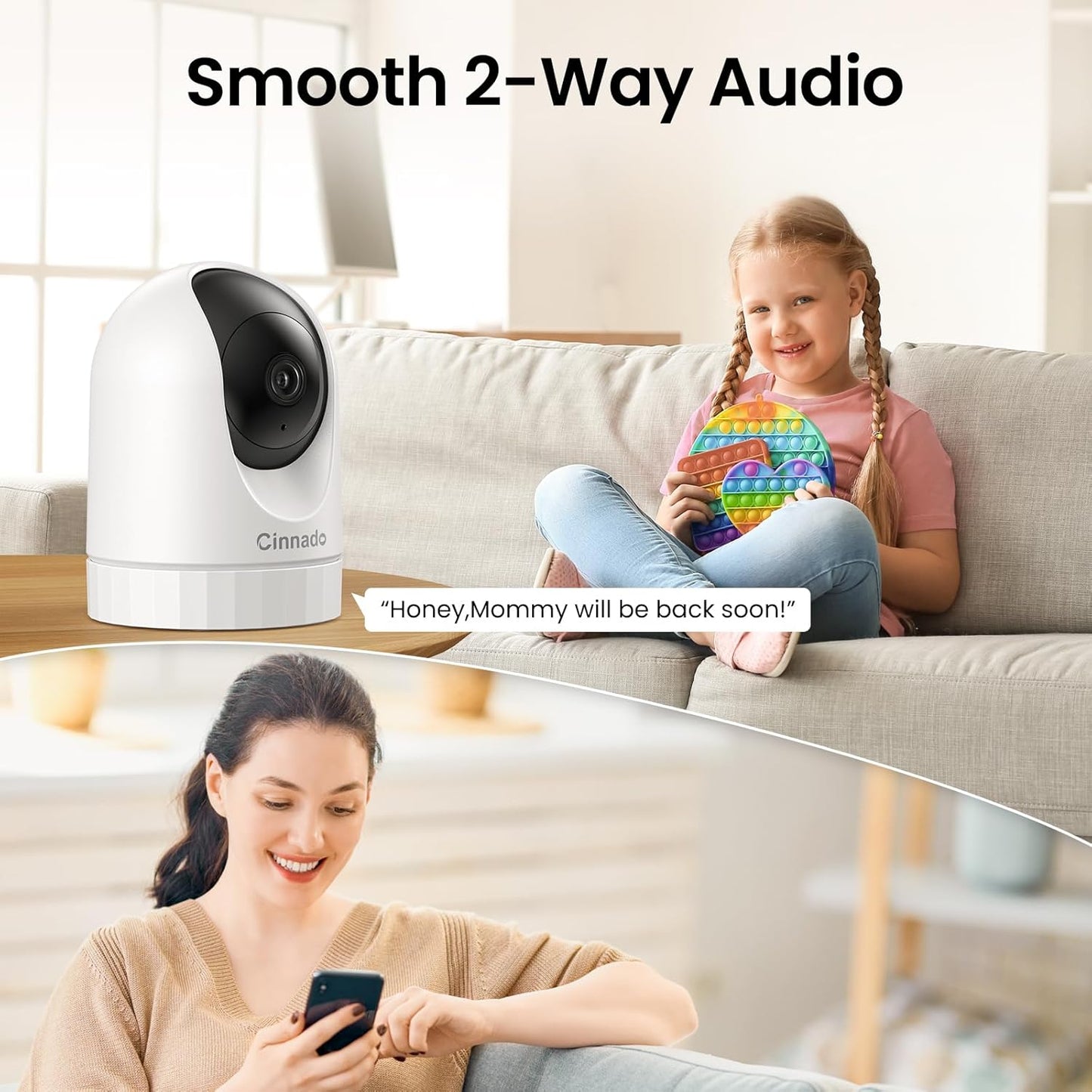 2K Home Security Cameras-2.4Ghz WiFi Indoor Camera with 360° Motion Detection for Pets/Nanny/Baby/Dog, 2 Way Audio, 24/7 SD Card Storage, Cloud Storage, Works with Alexa & Google Home, D1 4P