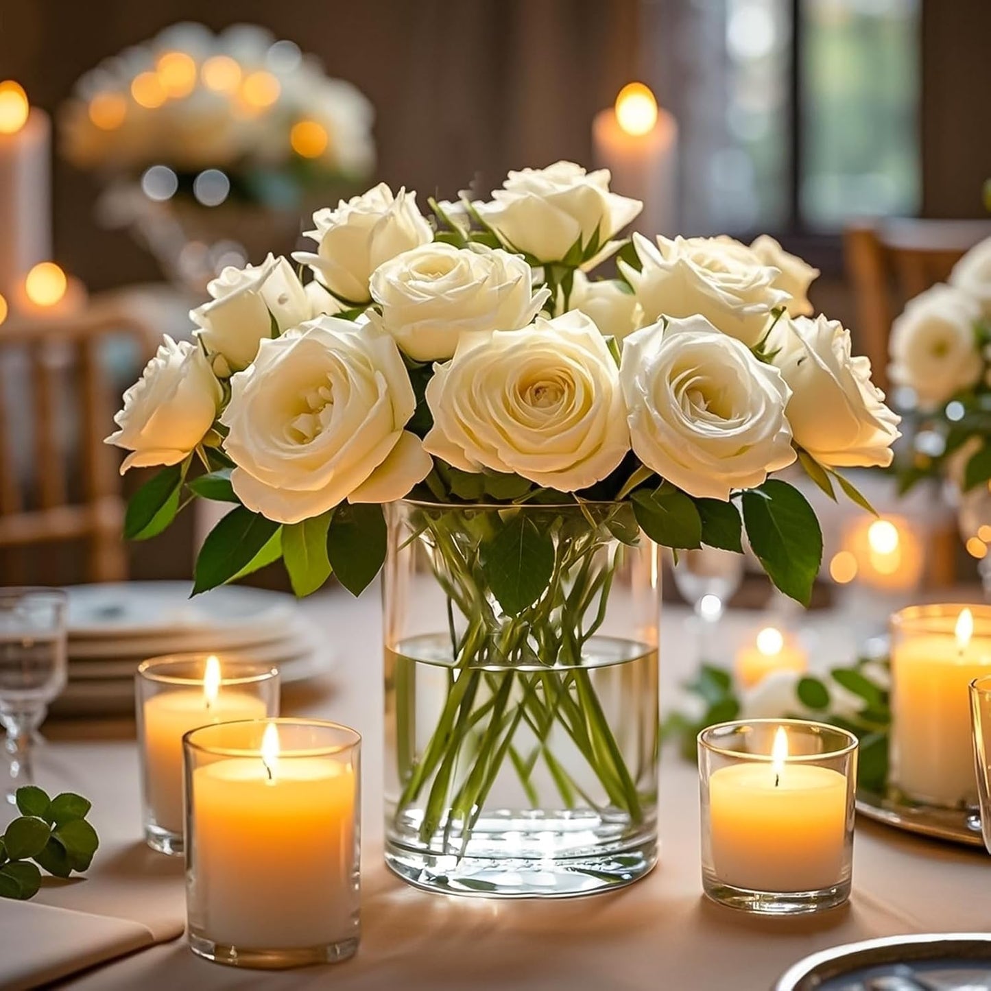 2Pcs Glass Cylinder Vases for Centerpieces, 6" x 4.7" Wide Mouth Flower Vase Hurricane Glass Candle Holders, Clear Vases Bulk with 2 Floral Tapes for Floating Candles Wedding Party Home Decor