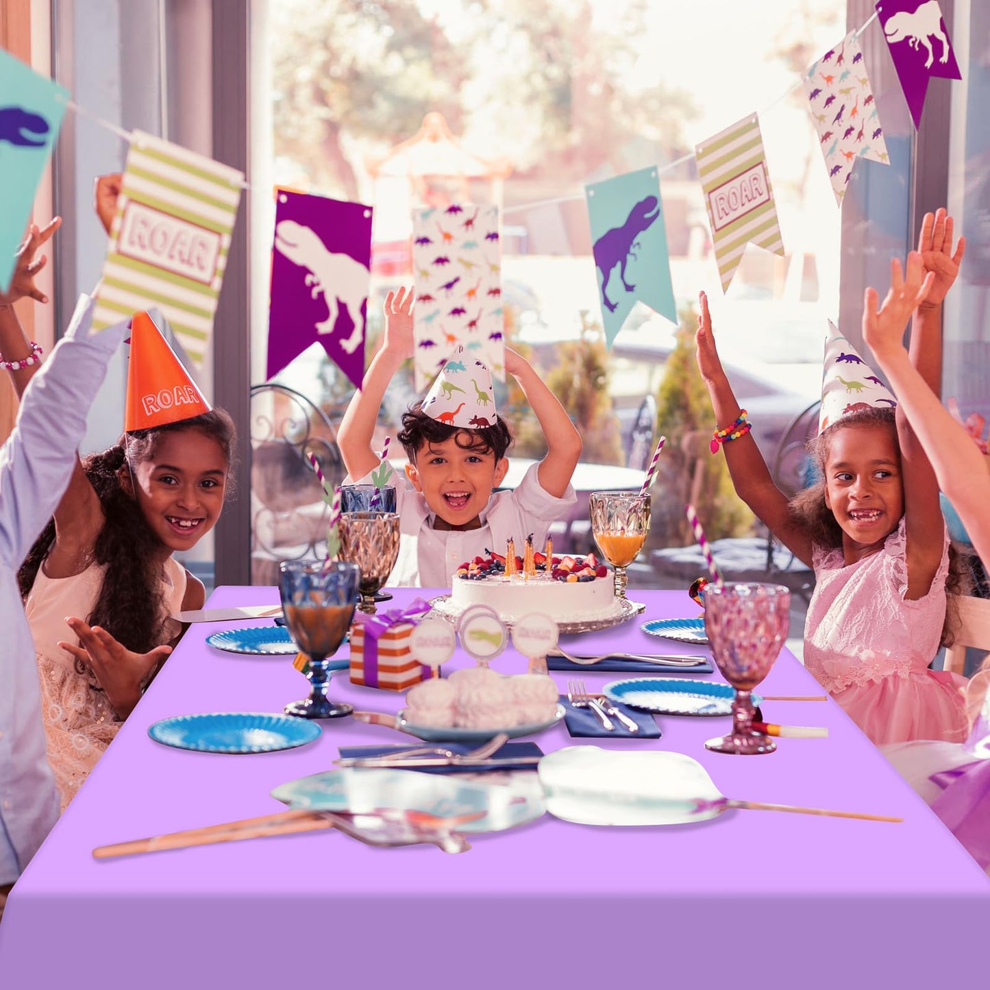 24 Pack Mix Color Plastic Tablecloth Disposable Plastic Rainbow Tablecloth Colorful Rectangle Table