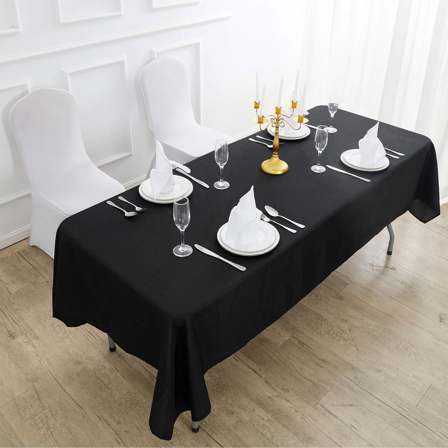 Rectangle Tablecloth 90x156 inch Washable Polyester Fabric Table Cloth for Wedding Party Dining Banquet Decoration(90x156, Black)