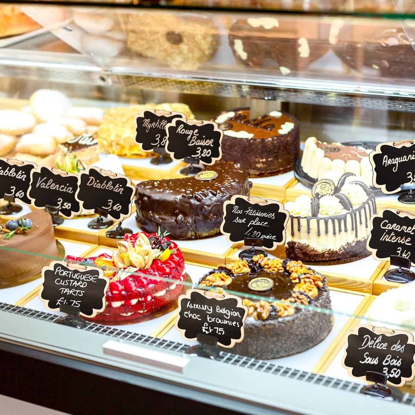 24PCS Reusable Chalkboard Tags with String, ULENDIS 2.36x3.35 Inch Wooden Chalkboards Signs with Gold and Silver Markers, Double-Sided Blackboard for Message Board Signs, Hanging Chalkboard Labels