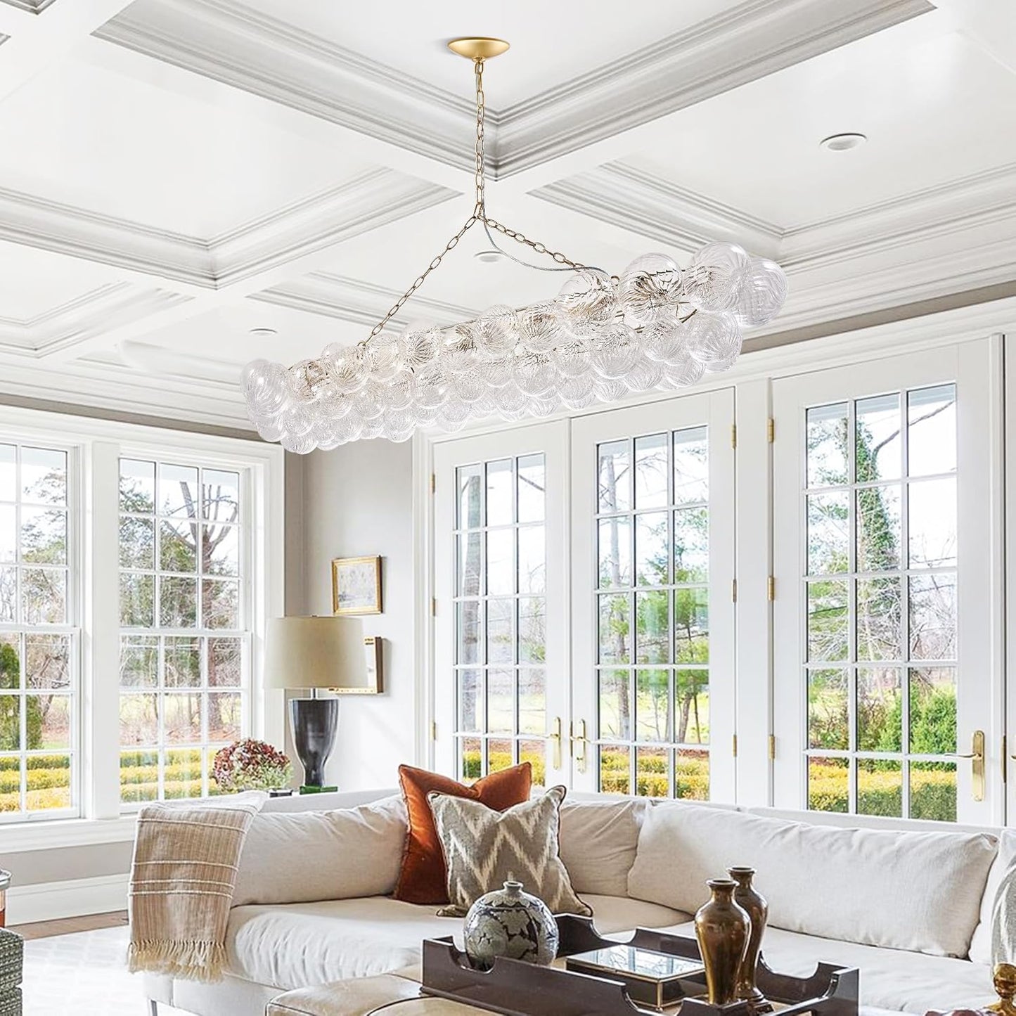 Nordic Bubble Ball Swirled Glass Chandelier, 62 inch Long Rectangular Chandeliers Island Light Fixture for Dining Table Living Room