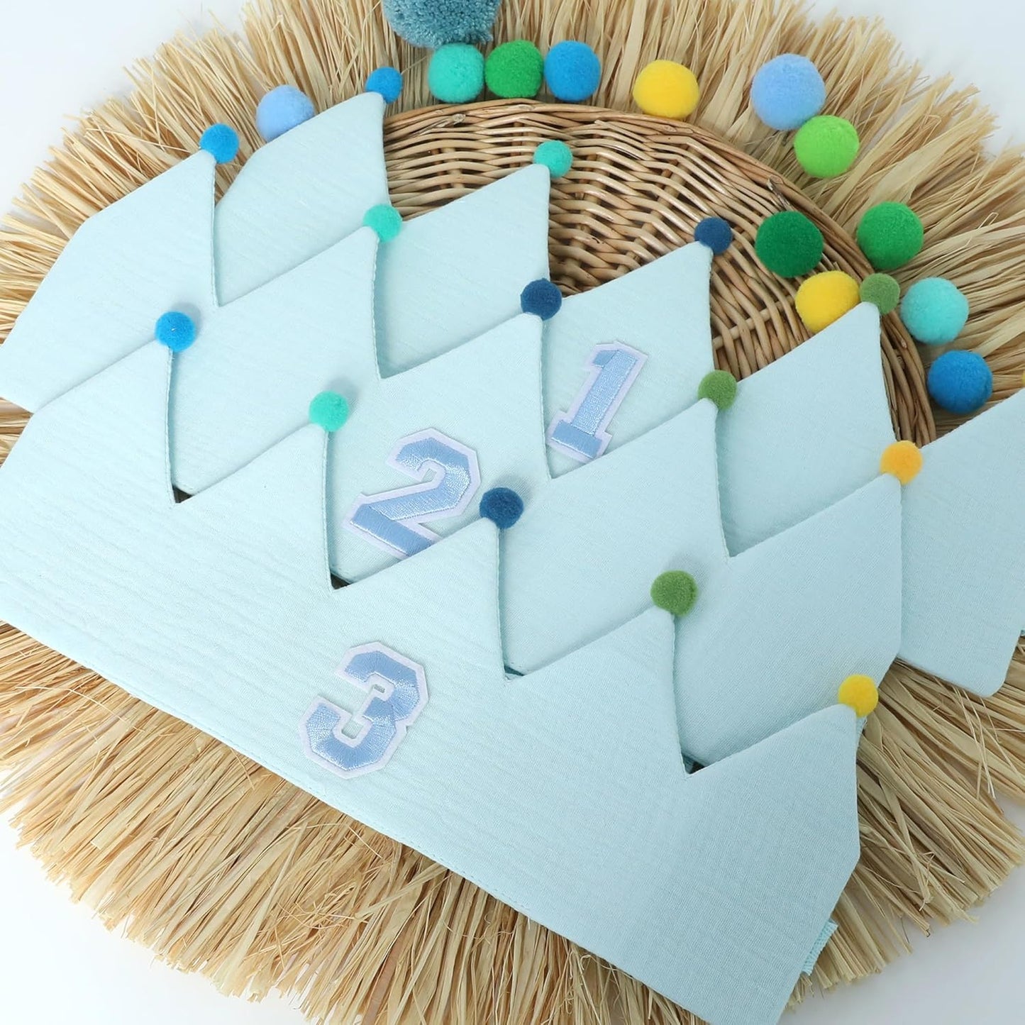 Muslin Crown Hat 1-3 Birthday For Baby Boy Girl Party Decoration Blue Pink Headband