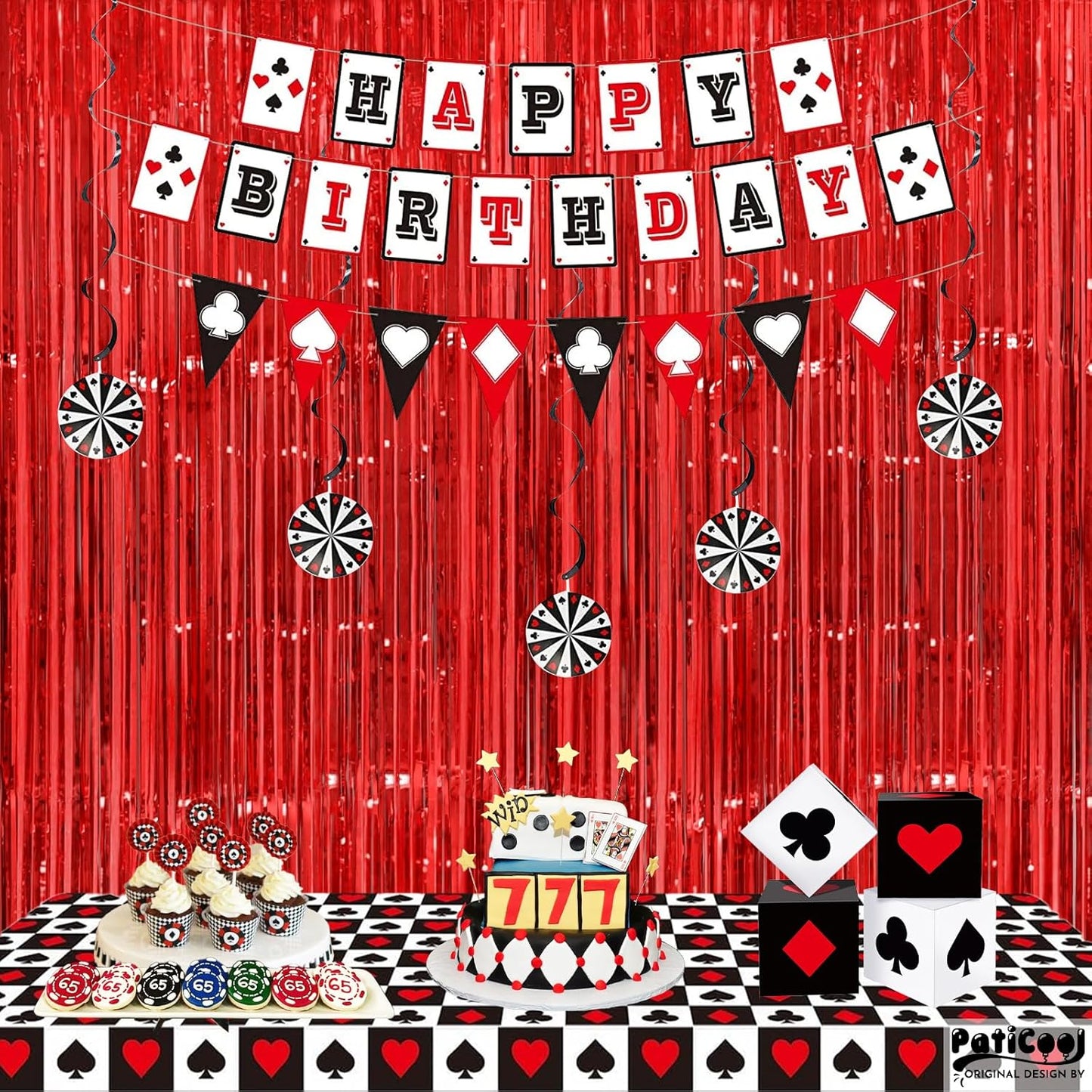 Red Streamers Party Decorations - Thicken 4 Pack 3.2 x 8.2 FT - Tinsel Foil Fringe Curtains Party Backdrop for Birthday, Casino, Carnival, Cherry, Hollywood Red Carpet Party Decorations