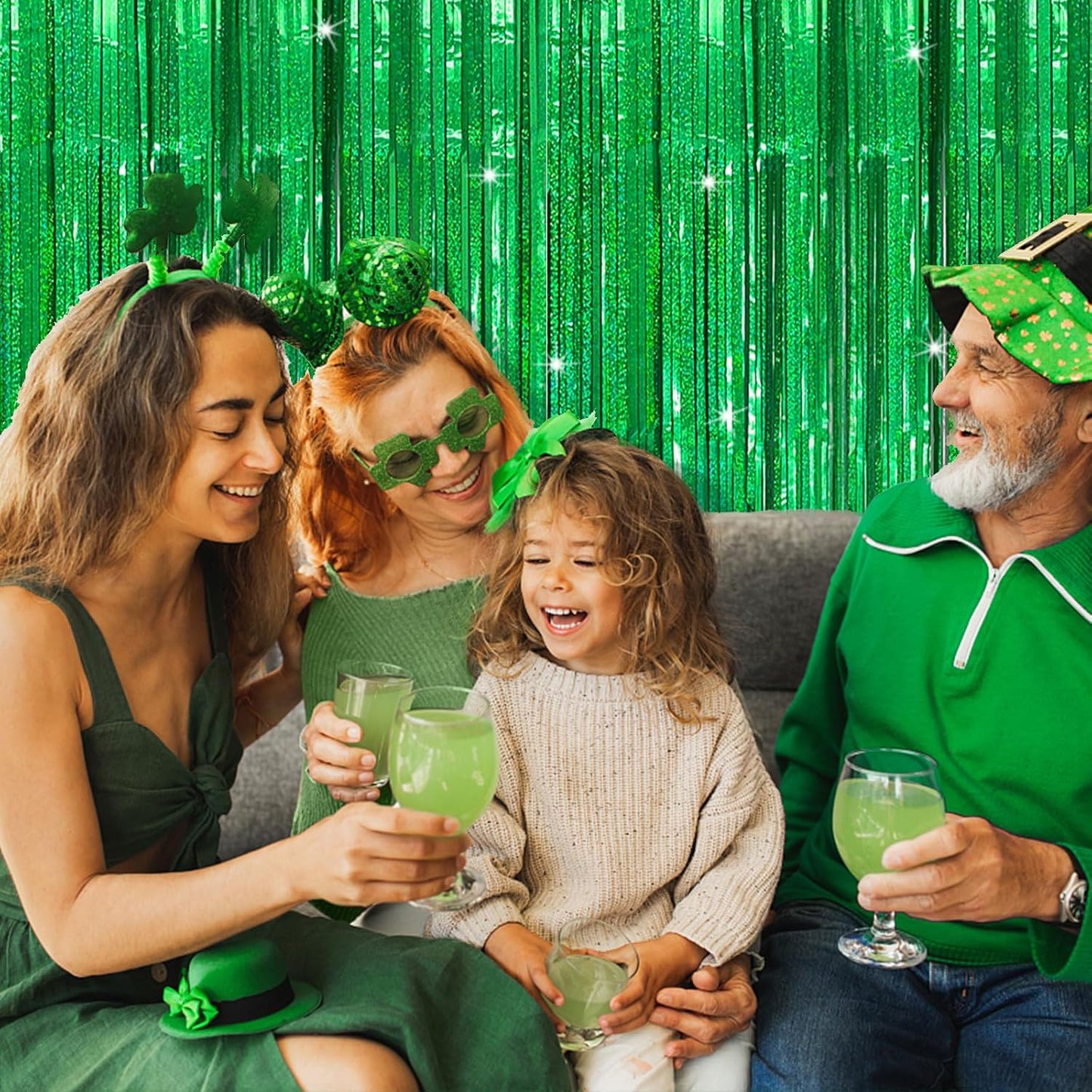 10 Pack Green Streamers Metallic Foil Fringe Curtain Backdrop for St Patrick's Day Birthday Christmas Dinosaur Animal Football Theme Party Decorations