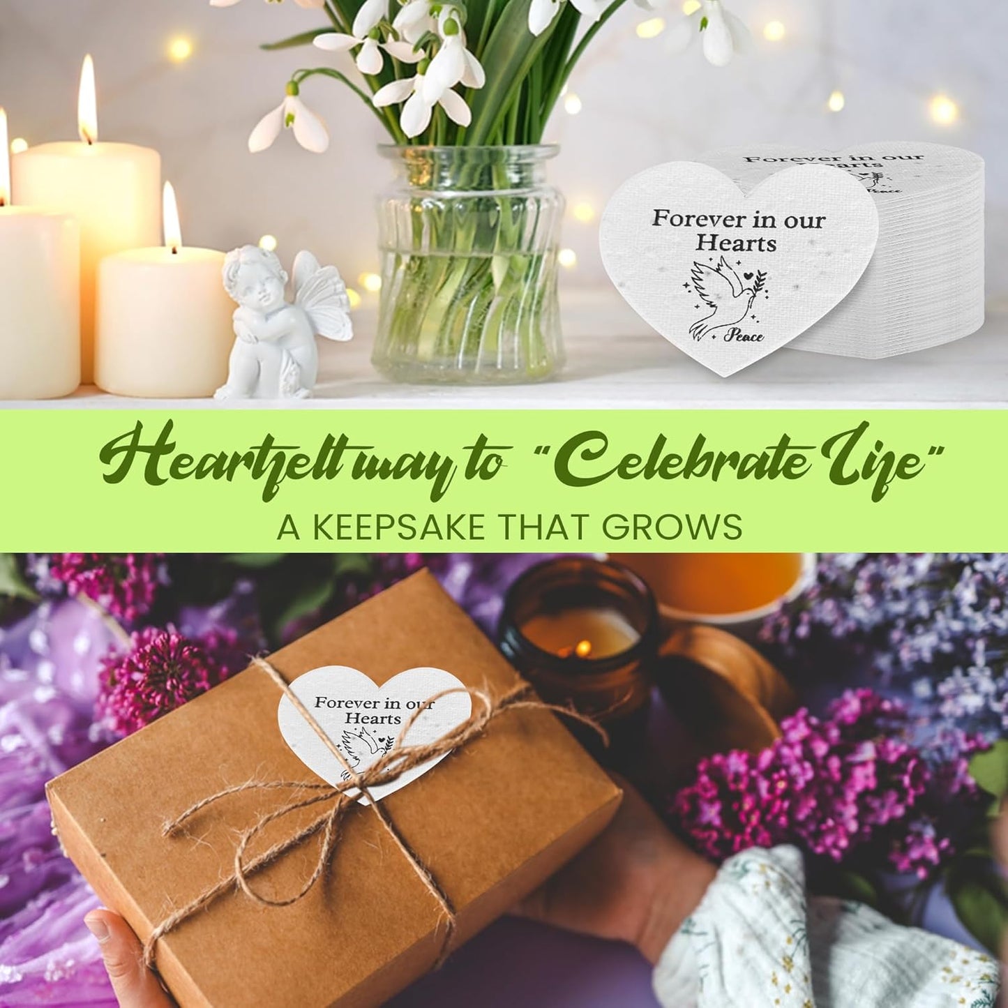 50 Plantable Seed Paper Funeral Favors for Guests - Handmade Seed Cards with Wildflower Seeds for Celebration of Life Events , Memorial Gifts, and Sympathy Cards -2.5 inch x 2 inch