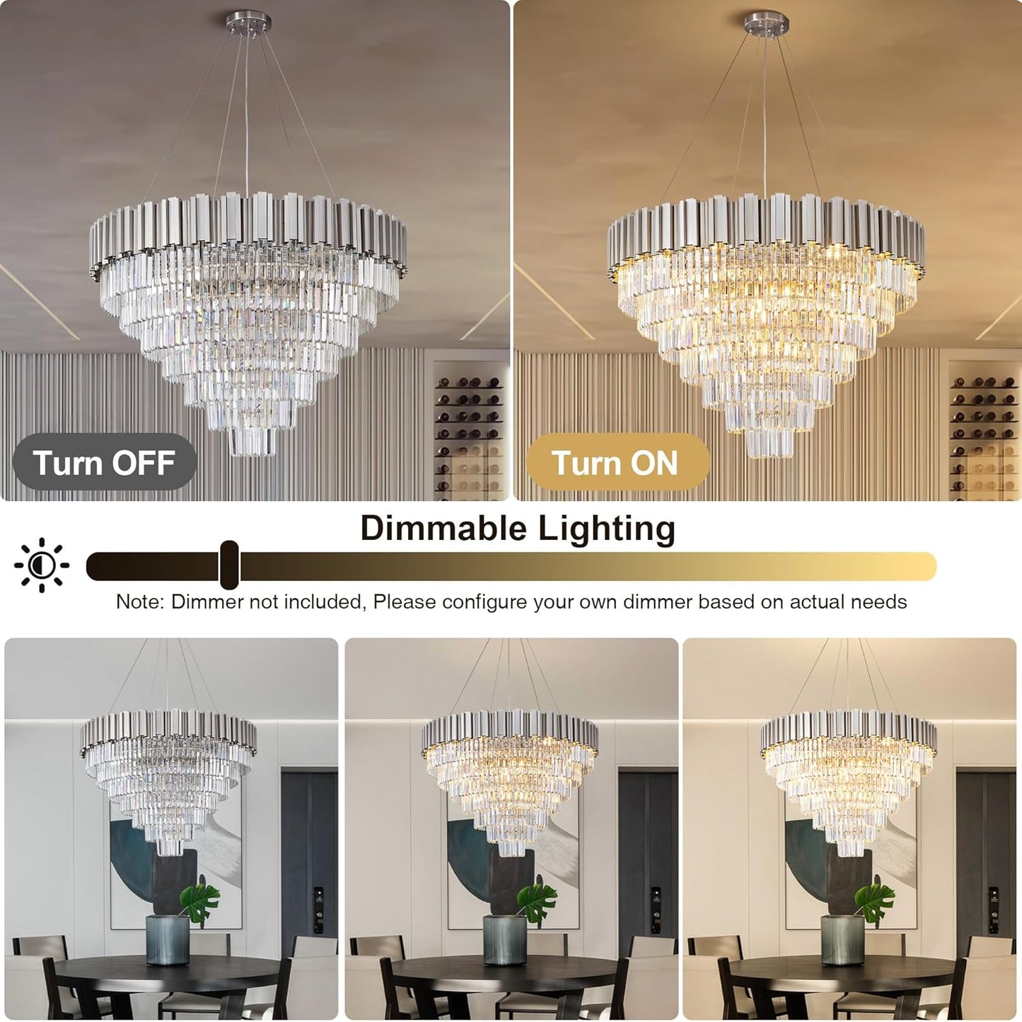 39" Silver Crystal Chandelier, 21-Light Modern Luxury Round Chandelier, 7-Tier Contemporary Tiered Chandeliers Light Fixture for Dining Room, Living Room, Bedroom, Foyer, Entryway, Kitchen
