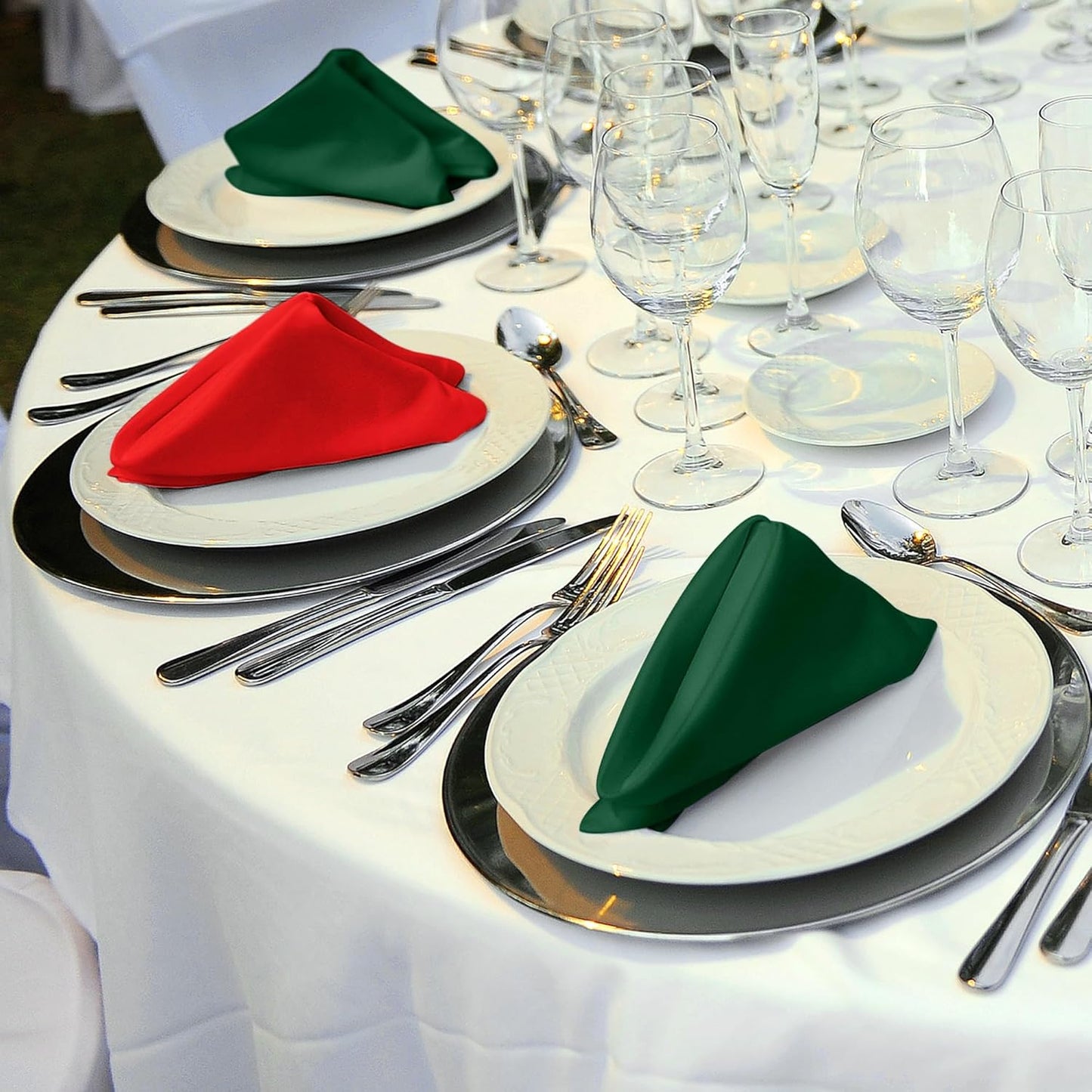 Aneco 12 Pieces Christmas Satin Napkins Soft Dinner Napkins Square Weddings Table Napkins 17 x 17 Inches for Christmas Xmas Party Restaurant Weddings Dinner Decoration (Red, Dark Green)